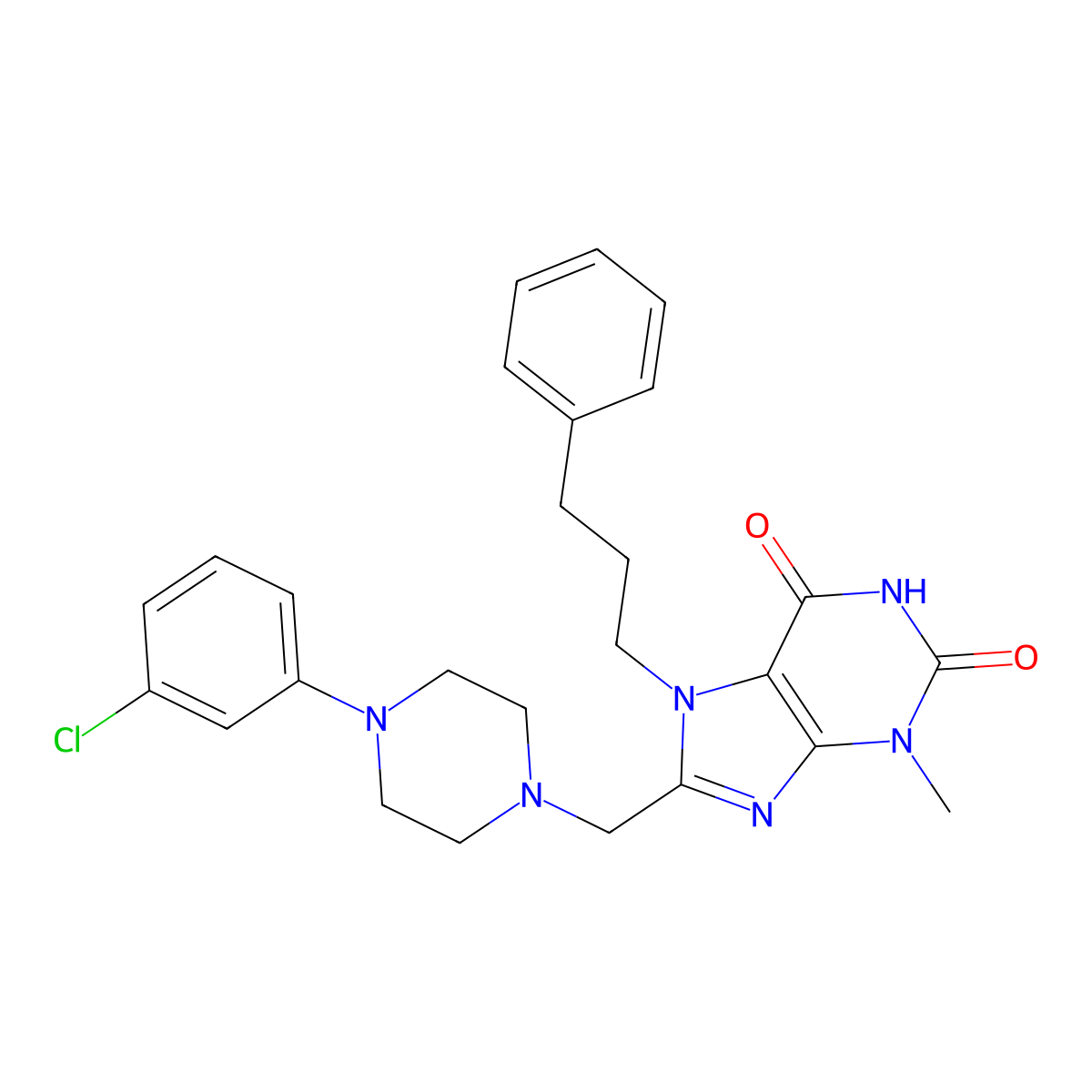 8-((4-(3-chlorophenyl)piperazin-1-yl)methyl)-3-methyl-7-(3-phenylpropyl)-1H-purine-2,6(3H,7H)-dione molecular structure, CAS 847409-14-7