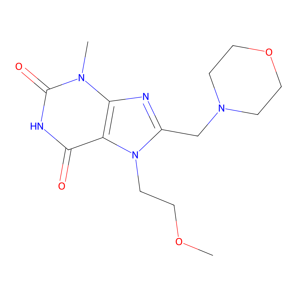 7-(2-Methoxyethyl)-3-methyl-8-(morpholin-4-ylmethyl)purine-2,6-dione molecular structure, CAS 847409-25-0