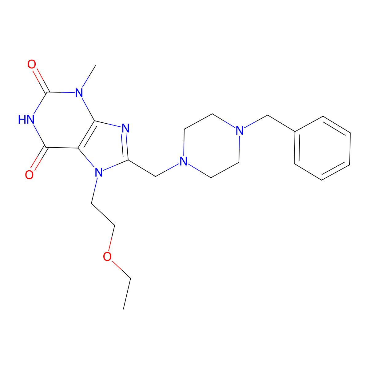 8-[(4-Benzylpiperazin-1-yl)methyl]-7-(2-ethoxyethyl)-3-methylpurine-2,6-dione molecular structure, CAS 847409-30-7