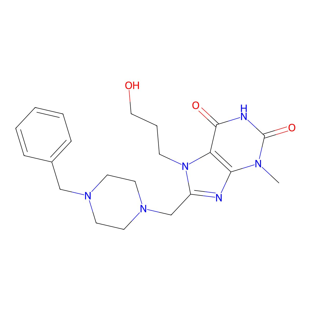 8-[(4-Benzylpiperazin-1-yl)methyl]-7-(3-hydroxypropyl)-3-methylpurine-2,6-dione molecular structure, CAS 847409-34-1