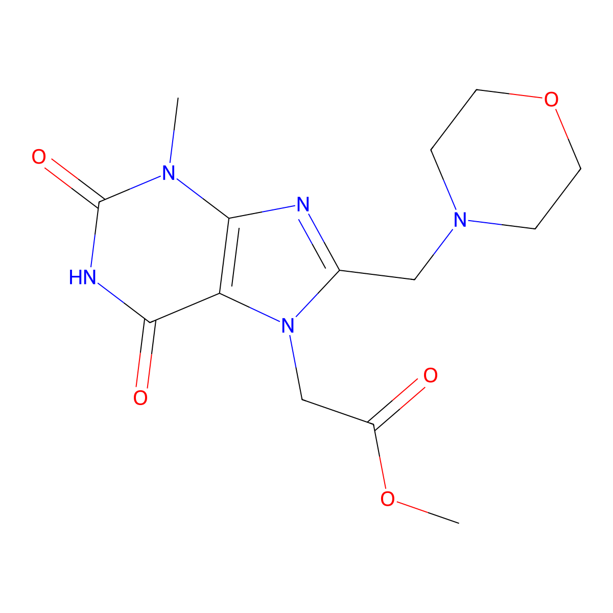 Methyl 2-[3-methyl-8-(morpholin-4-ylmethyl)-2,6-dioxopurin-7-yl]acetate molecular structure, CAS 847409-36-3