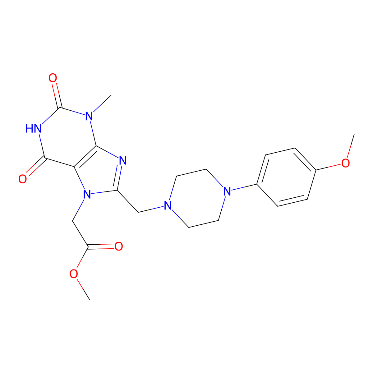 methyl (8-{[4-(4-methoxyphenyl)piperazin-1-yl]methyl}-3-methyl-2,6-dioxo-1,2,3,6-tetrahydro-7H-purin-7-yl)acetate molecular structure, CAS 847409-38-5