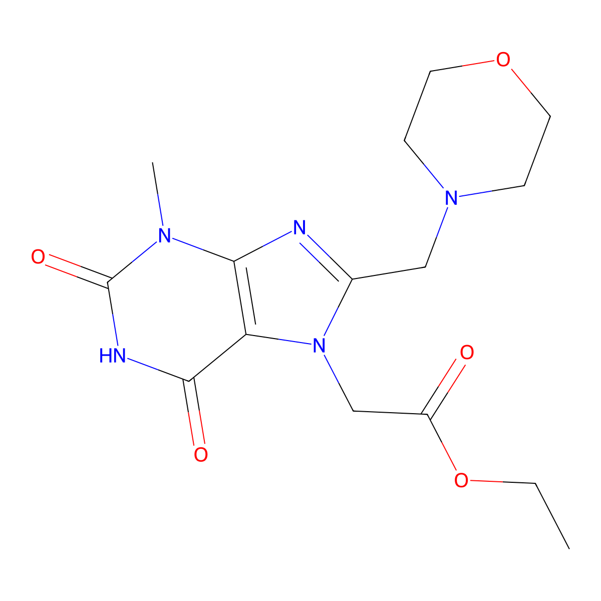 Ethyl 2-[3-methyl-8-(morpholin-4-ylmethyl)-2,6-dioxopurin-7-yl]acetate molecular structure, CAS 847409-40-9