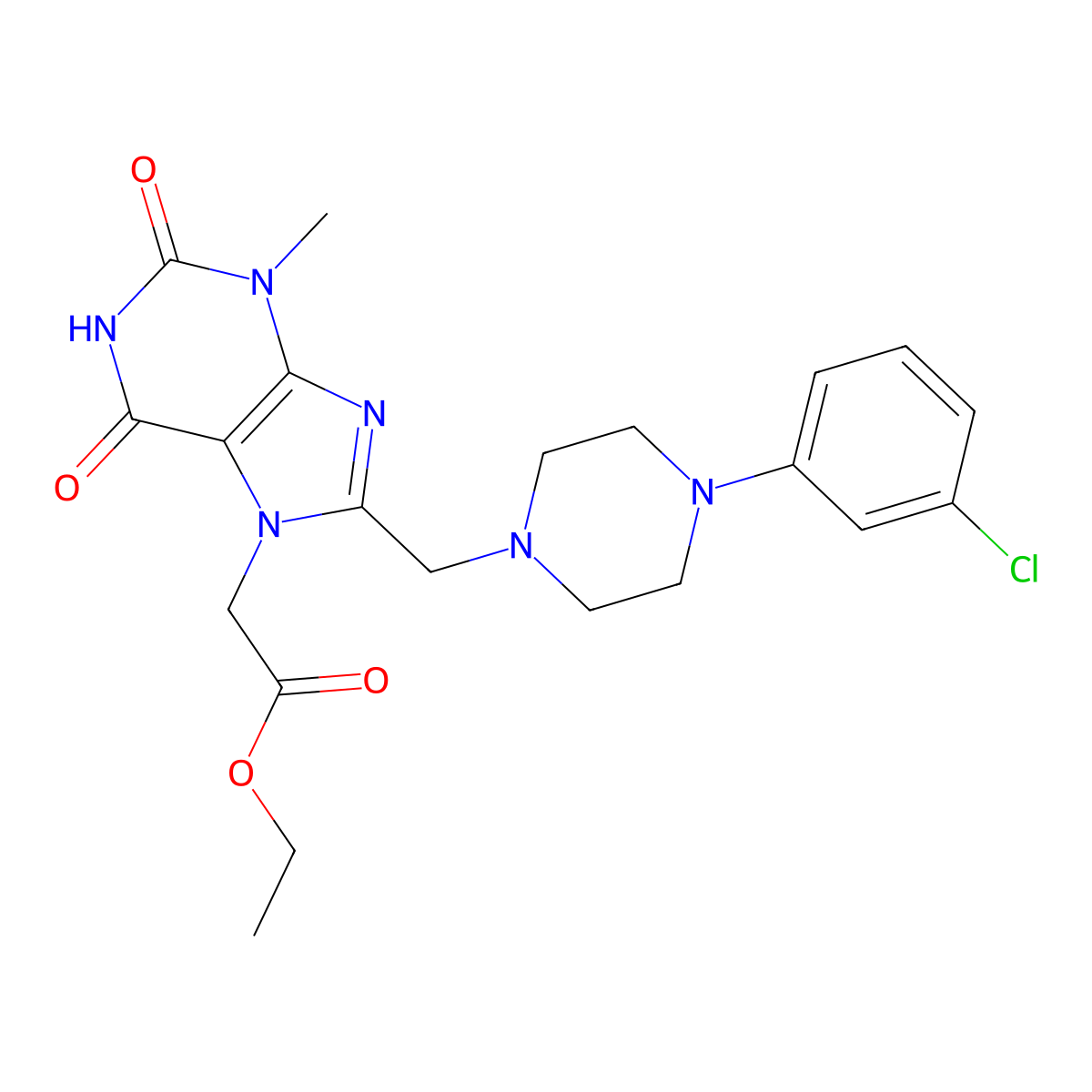 Ethyl 2-[8-[[4-(3-chlorophenyl)piperazin-1-yl]methyl]-3-methyl-2,6-dioxopurin-7-yl]acetate molecular structure, CAS 847409-42-1