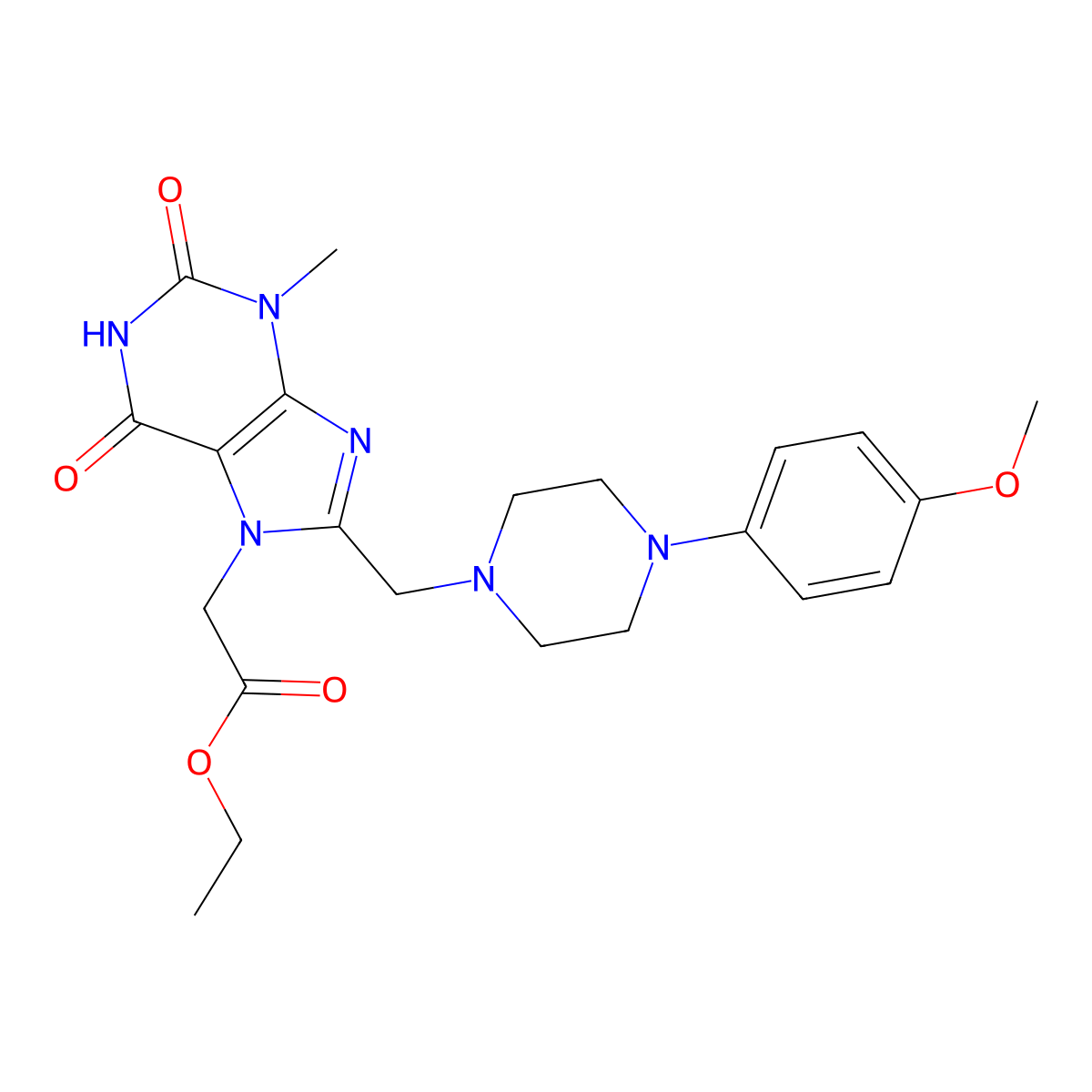ethyl 2-(8-((4-(4-methoxyphenyl)piperazin-1-yl)methyl)-3-methyl-2,6-dioxo-2,3-dihydro-1H-purin-7(6H)-yl)acetate molecular structure, CAS 847409-44-3