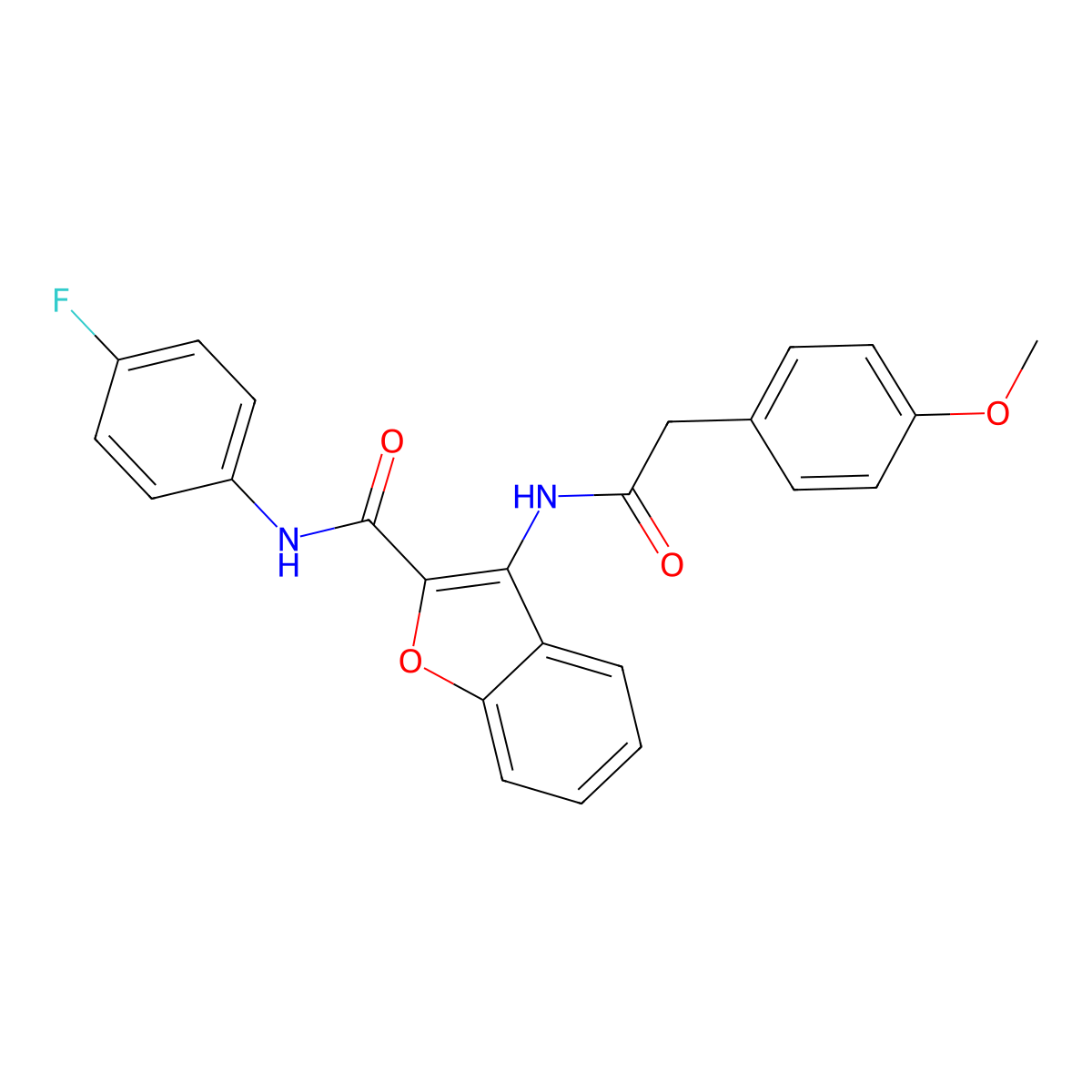 N-(4-fluorophenyl)-3-(2-(4-methoxyphenyl)acetamido)benzofuran-2-carboxamide molecular structure, CAS 847409-45-4