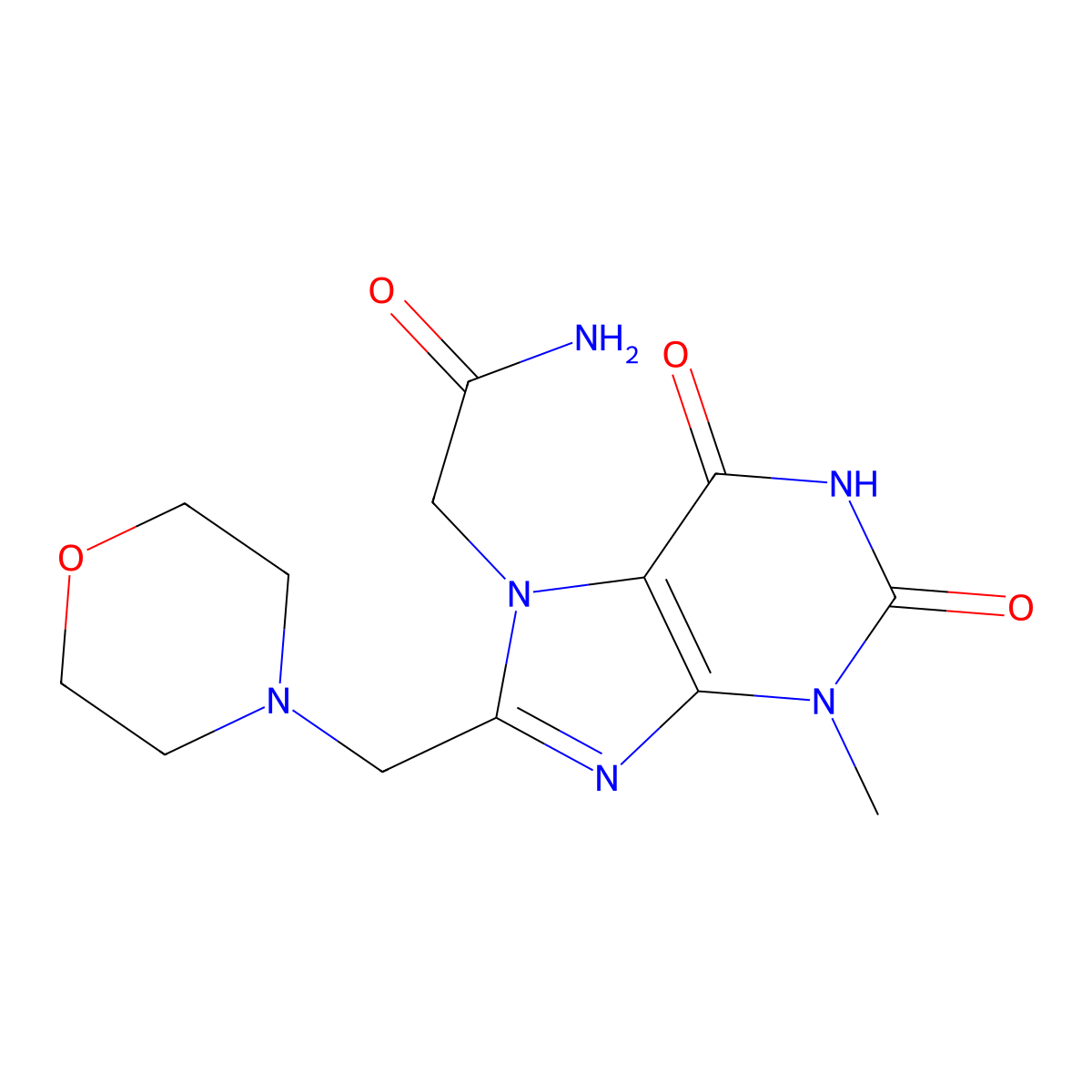 2-[3-Methyl-8-(morpholin-4-ylmethyl)-2,6-dioxo-1,3,7-trihydropurin-7-yl]acetam ide molecular structure, CAS 847409-48-7
