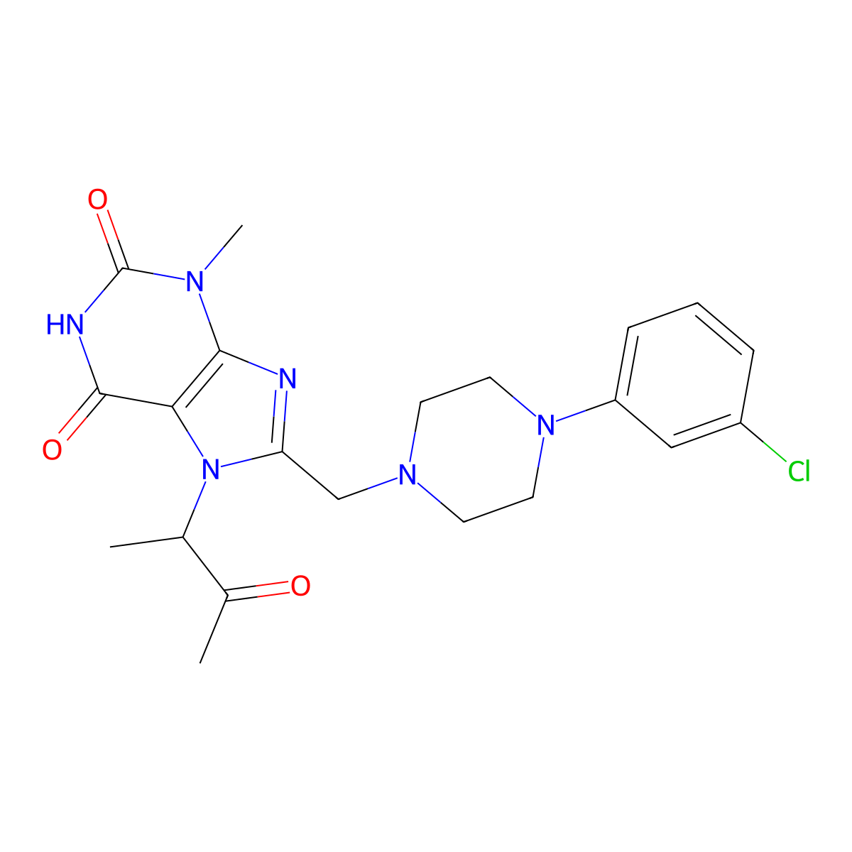 8-((4-(3-chlorophenyl)piperazin-1-yl)methyl)-3-methyl-7-(3-oxobutan-2-yl)-1H-purine-2,6(3H,7H)-dione molecular structure, CAS 847409-60-3