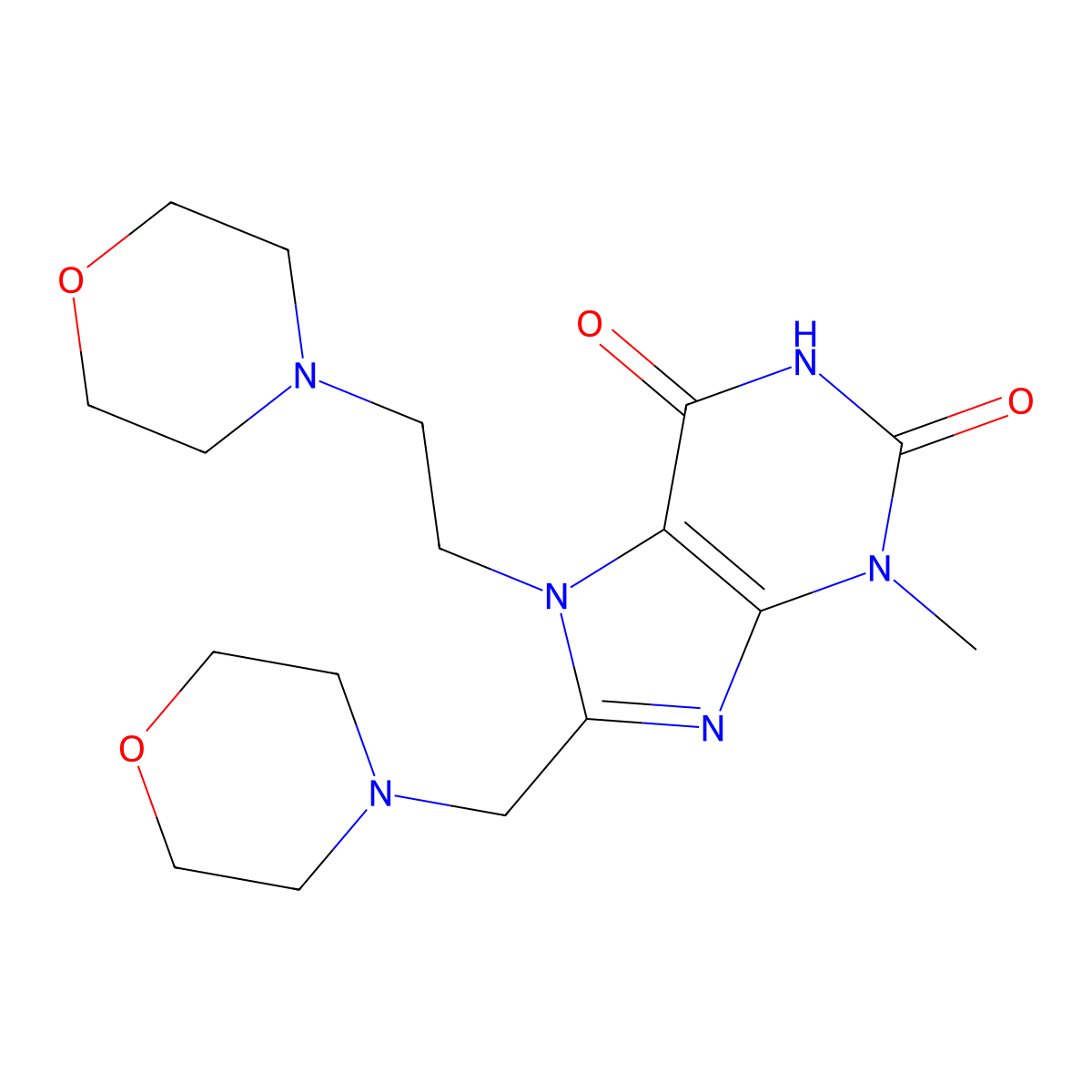 3-Methyl-7-(2-morpholin-4-ylethyl)-8-(morpholin-4-ylmethyl)purine-2,6-dione molecular structure, CAS 847409-64-7