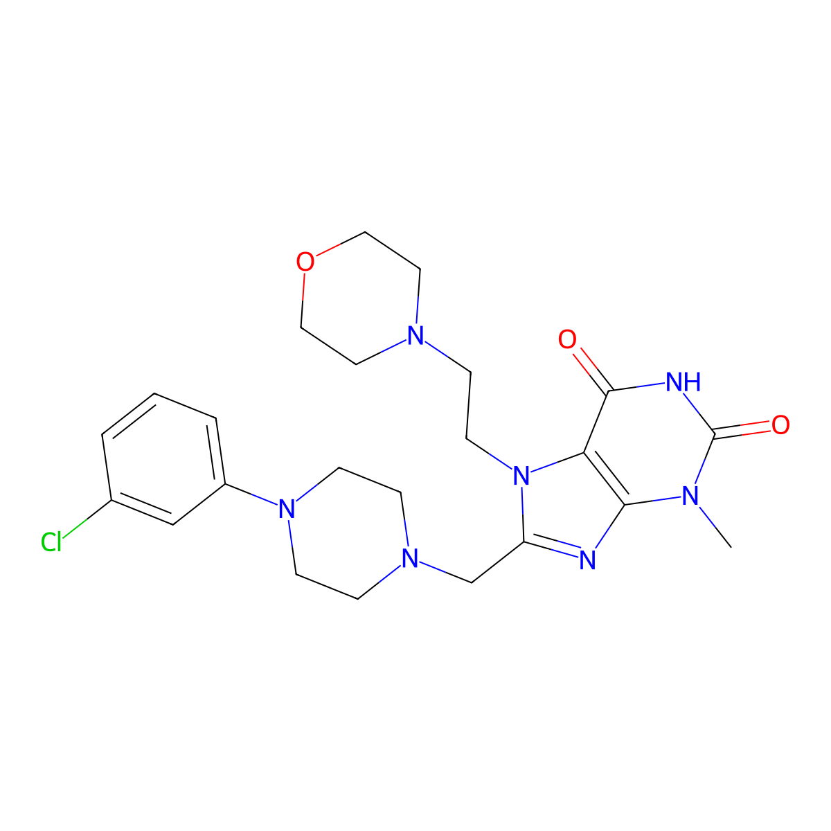 8-{[4-(3-chlorophenyl)piperazin-1-yl]methyl}-3-methyl-7-(2-morpholin-4-ylethyl)-3,7-dihydro-1H-purine-2,6-dione molecular structure, CAS 847409-66-9