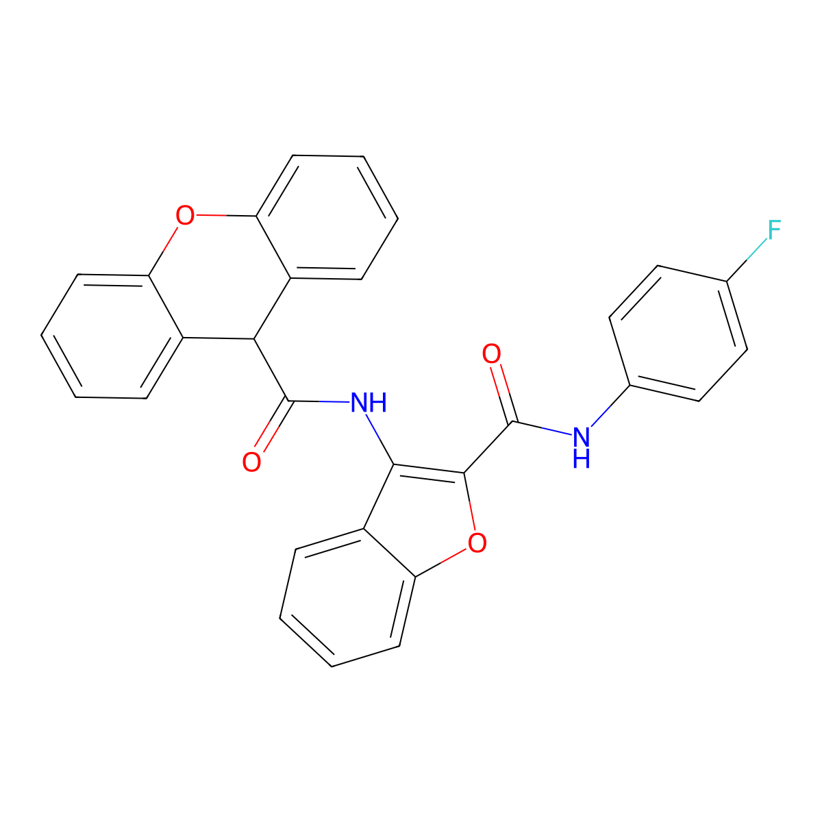 N-(2-((4-fluorophenyl)carbamoyl)benzofuran-3-yl)-9H-xanthene-9-carboxamide molecular structure, CAS 847409-67-0