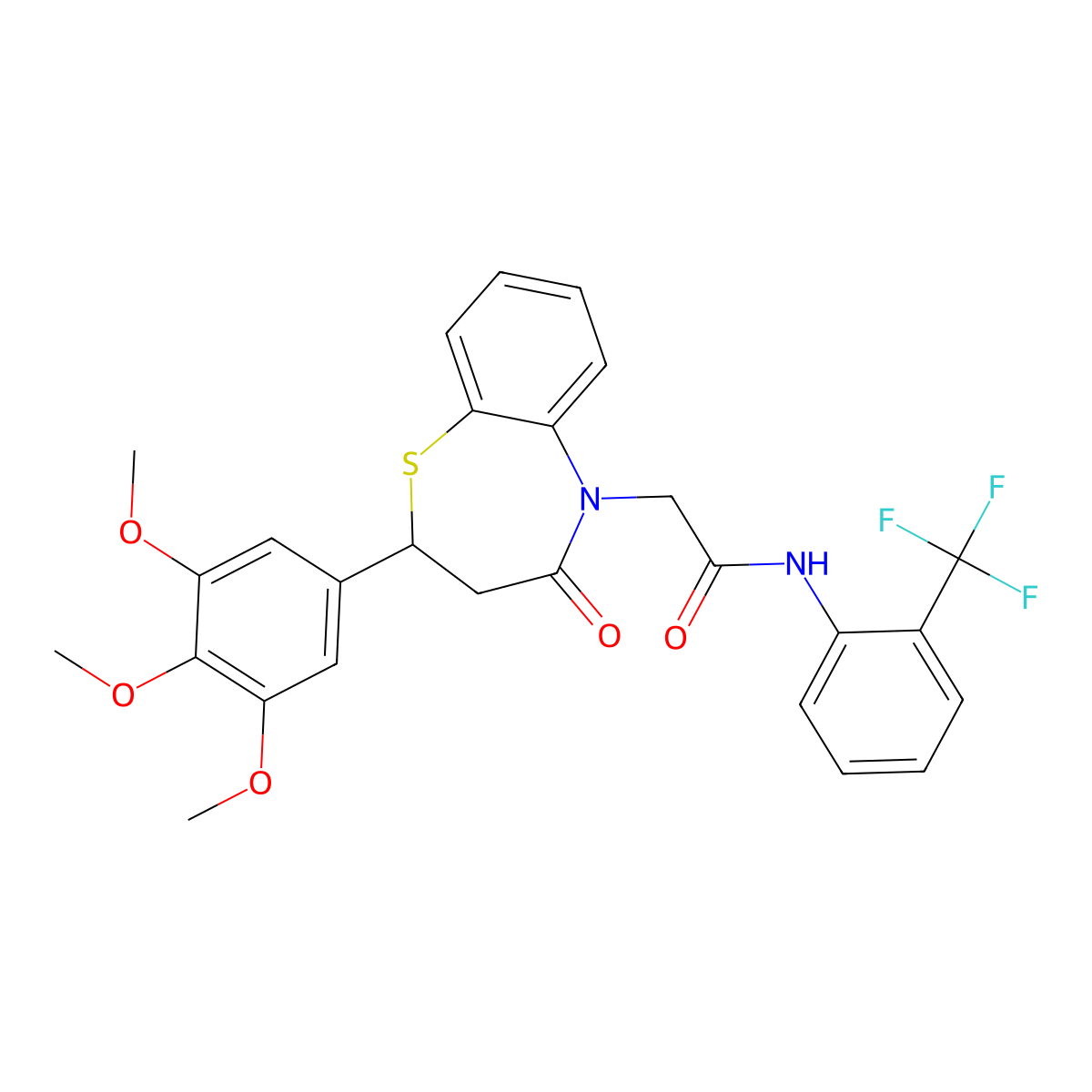 2-(4-oxo-2-(3,4,5-trimethoxyphenyl)-3,4-dihydrobenzo[b][1,4]thiazepin-5(2H)-yl)-N-(2-(trifluoromethyl)phenyl)acetamide molecular structure, CAS 847410-58-6