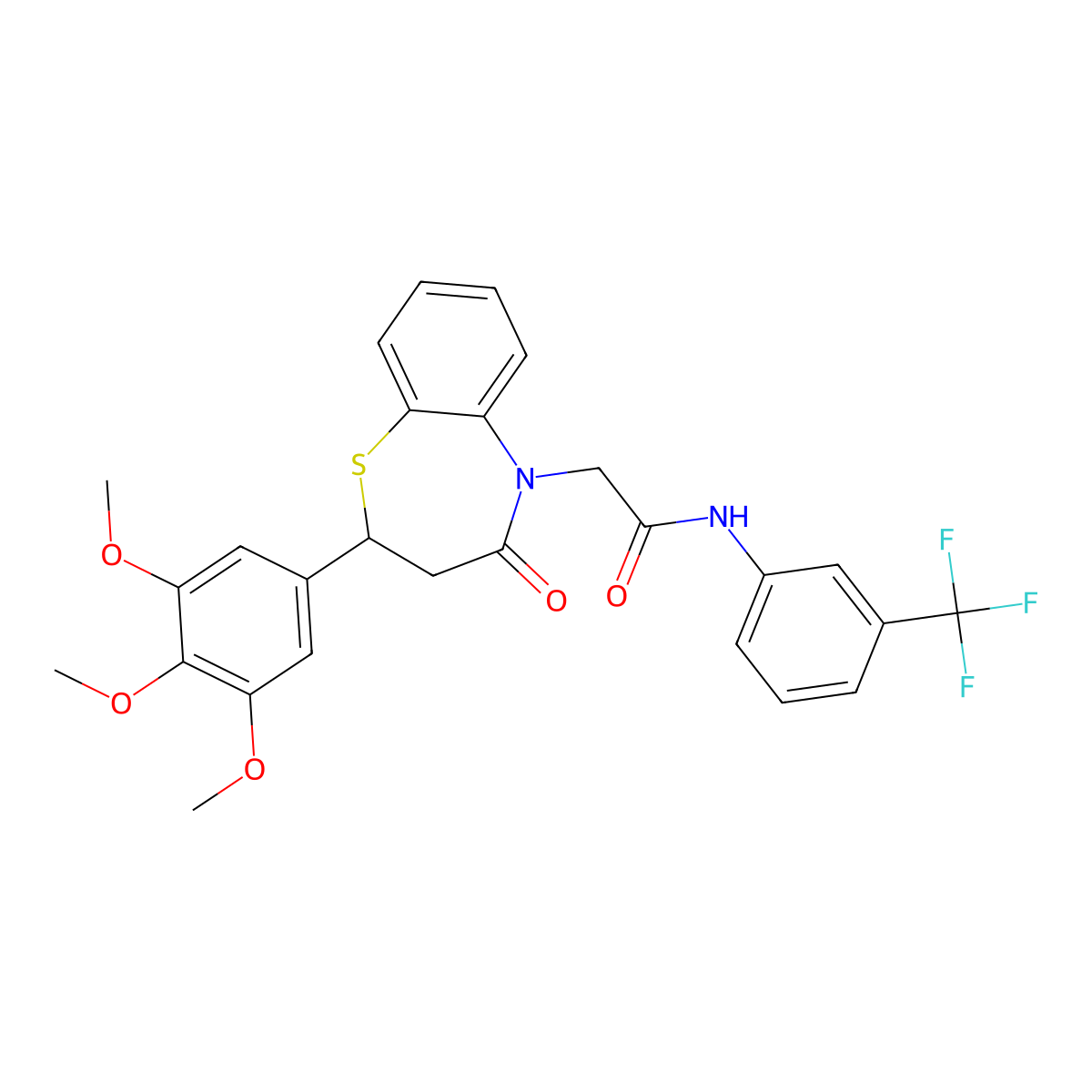 2-(4-oxo-2-(3,4,5-trimethoxyphenyl)-3,4-dihydrobenzo[b][1,4]thiazepin-5(2H)-yl)-N-(3-(trifluoromethyl)phenyl)acetamide molecular structure, CAS 847410-59-7