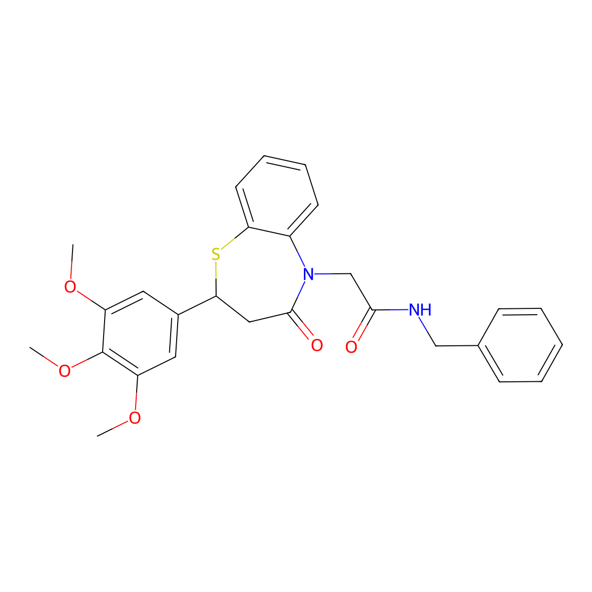 N-benzyl-2-(4-oxo-2-(3,4,5-trimethoxyphenyl)-3,4-dihydrobenzo[b][1,4]thiazepin-5(2H)-yl)acetamide molecular structure, CAS 847410-67-7