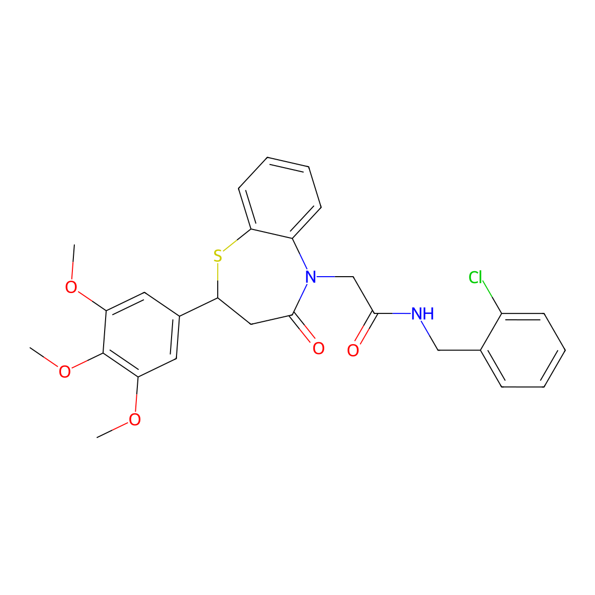 N-(2-chlorobenzyl)-2-(4-oxo-2-(3,4,5-trimethoxyphenyl)-3,4-dihydrobenzo[b][1,4]thiazepin-5(2H)-yl)acetamide molecular structure, CAS 847410-70-2