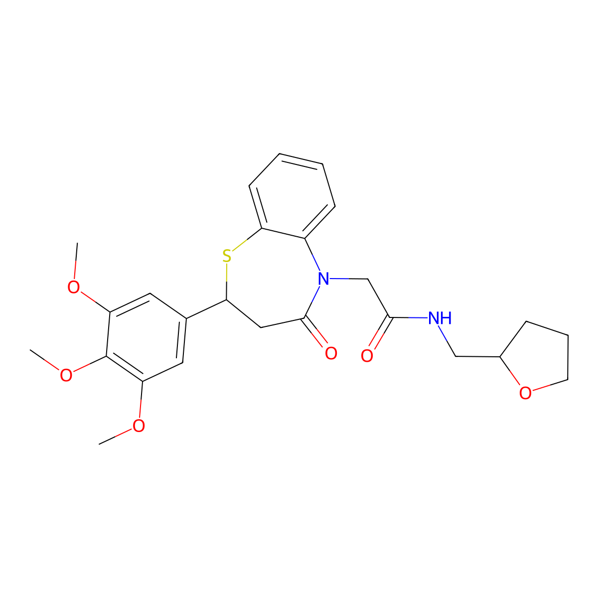2-[4-oxo-2-(3,4,5-trimethoxyphenyl)-3,4-dihydro-1,5-benzothiazepin-5(2H)-yl]-N-(tetrahydrofuran-2-ylmethyl)acetamide molecular structure, CAS 847410-72-4