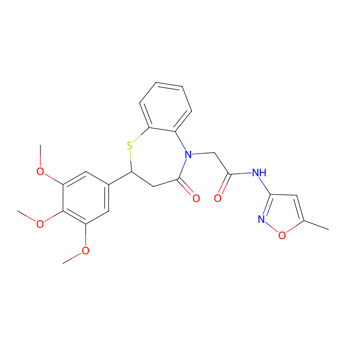 N-(5-methylisoxazol-3-yl)-2-(4-oxo-2-(3,4,5-trimethoxyphenyl)-3,4-dihydrobenzo[b][1,4]thiazepin-5(2H)-yl)acetamide molecular structure, CAS 847410-74-6