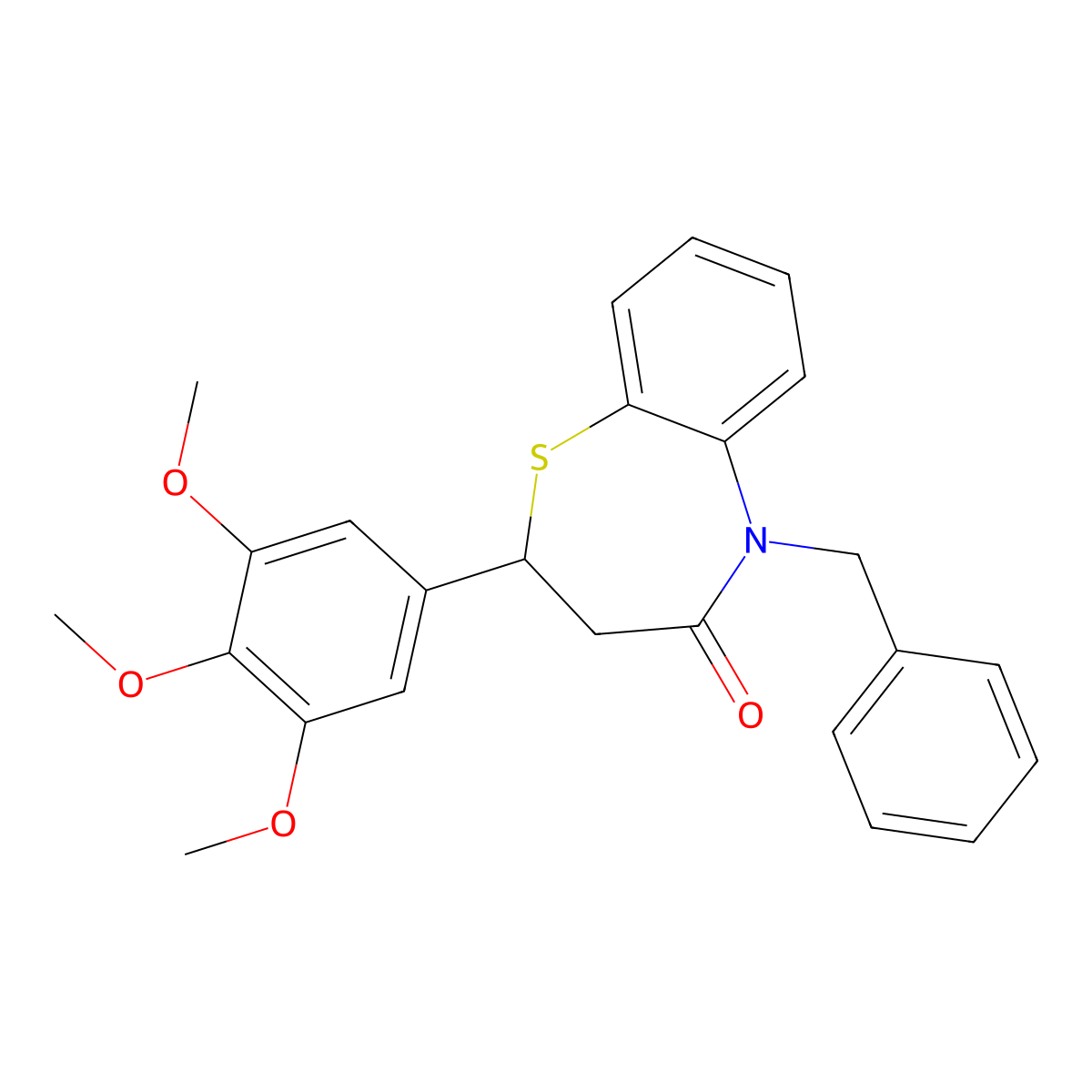 5-benzyl-2-(3,4,5-trimethoxyphenyl)-2,3-dihydrobenzo[b][1,4]thiazepin-4(5H)-one molecular structure, CAS 847410-75-7