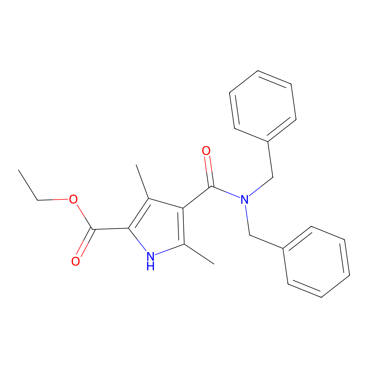 ethyl 4-(dibenzylcarbamoyl)-3,5-dimethyl-1H-pyrrole-2-carboxylate molecular structure, CAS 847412-03-7