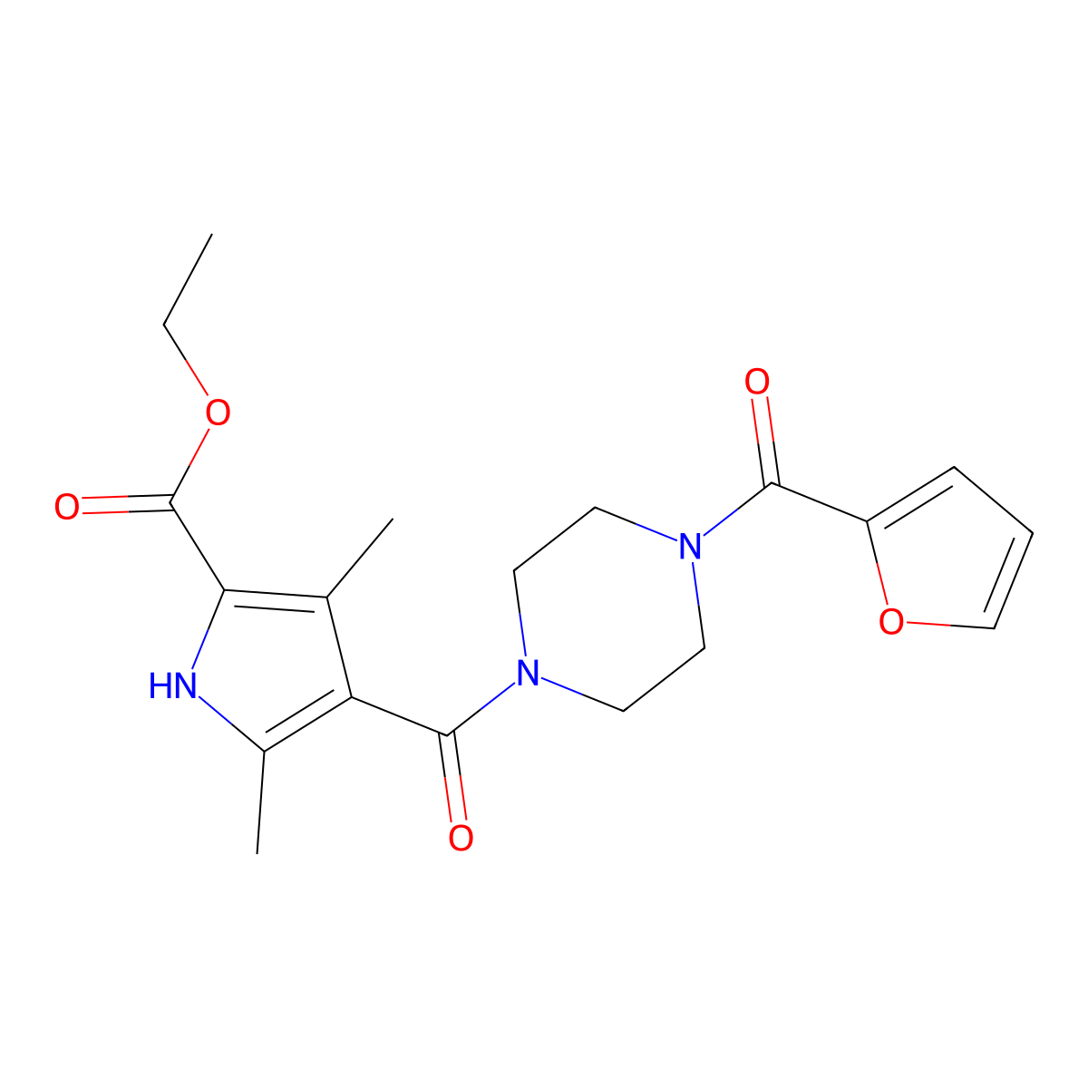 ethyl 4-[4-(furan-2-carbonyl)piperazine-1-carbonyl]-3,5-dimethyl-1H-pyrrole-2-carboxylate molecular structure, CAS 847412-19-5