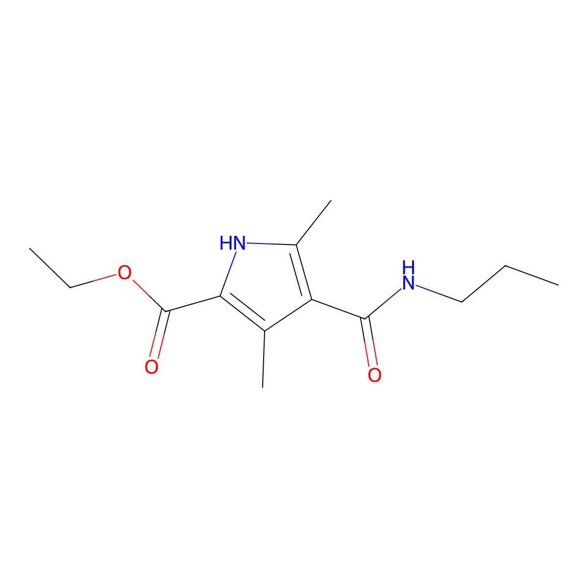 Ethyl 3,5-dimethyl-4-(propylcarbamoyl)-1H-pyrrole-2-carboxylate molecular structure, CAS 847412-21-9