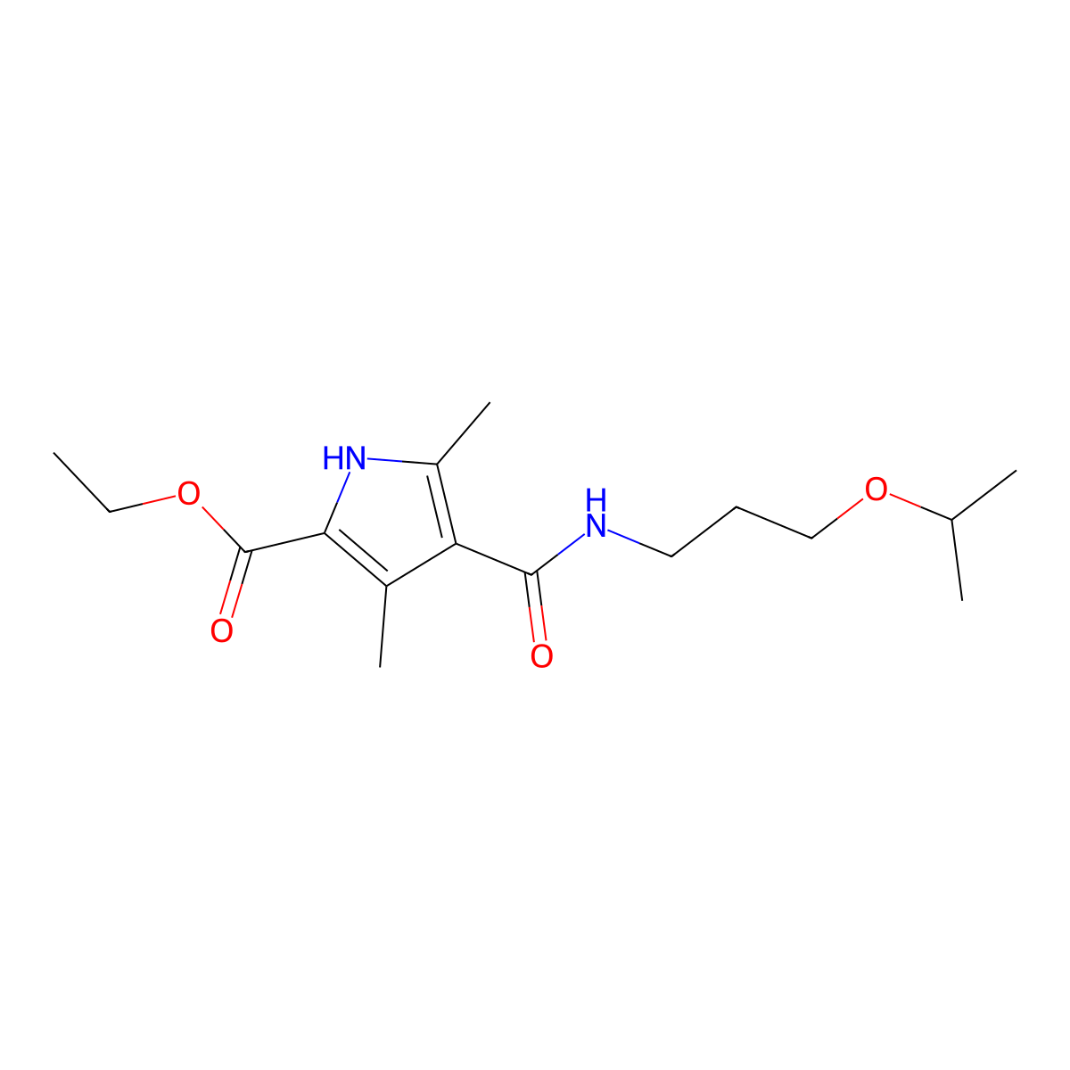 ethyl 4-((3-isopropoxypropyl)carbamoyl)-3,5-dimethyl-1H-pyrrole-2-carboxylate molecular structure, CAS 847412-33-3