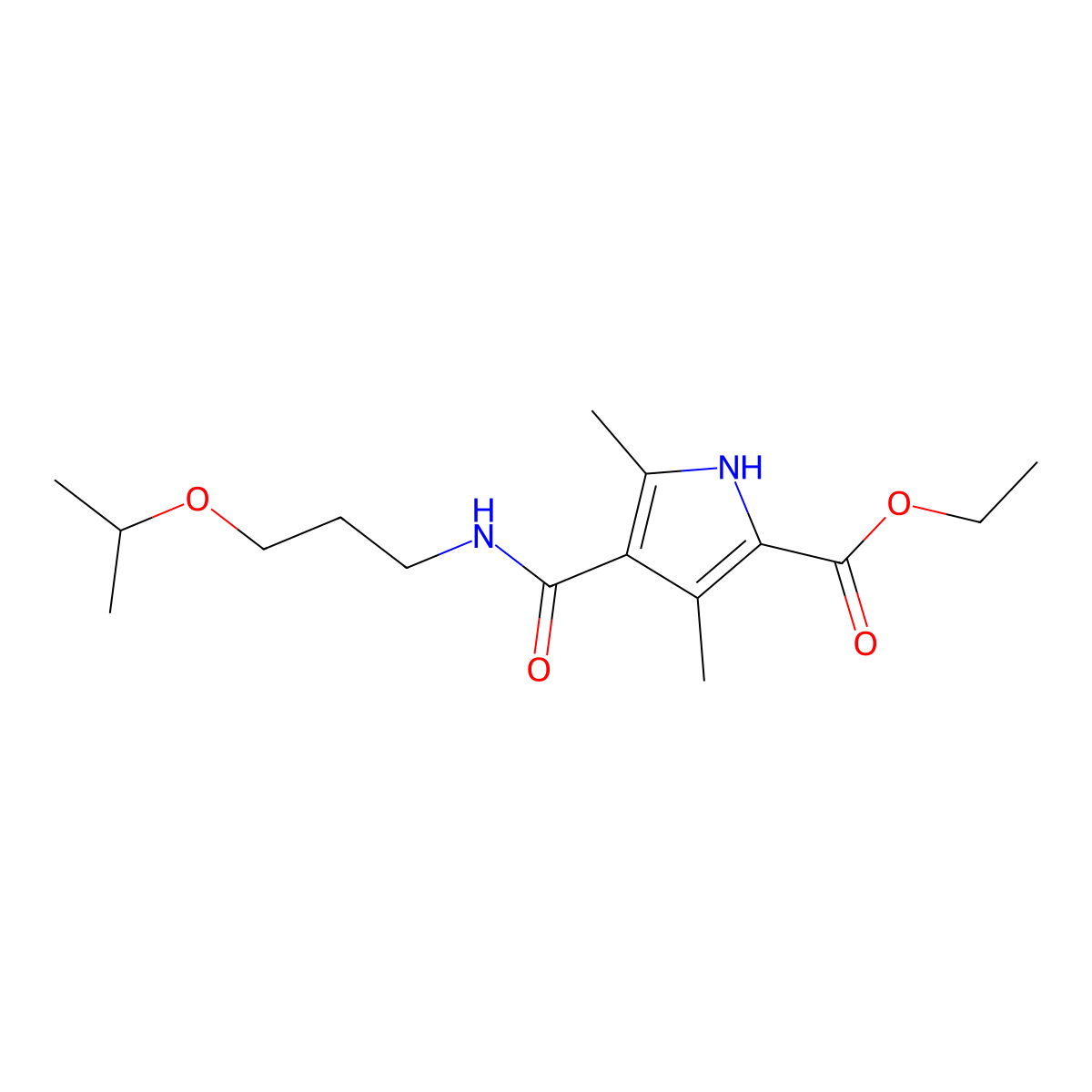 ethyl 4-((3-isopropoxypropyl)carbamoyl)-3,5-dimethyl-1H-pyrrole-2-carboxylate molecular structure, CAS 847412-33-3