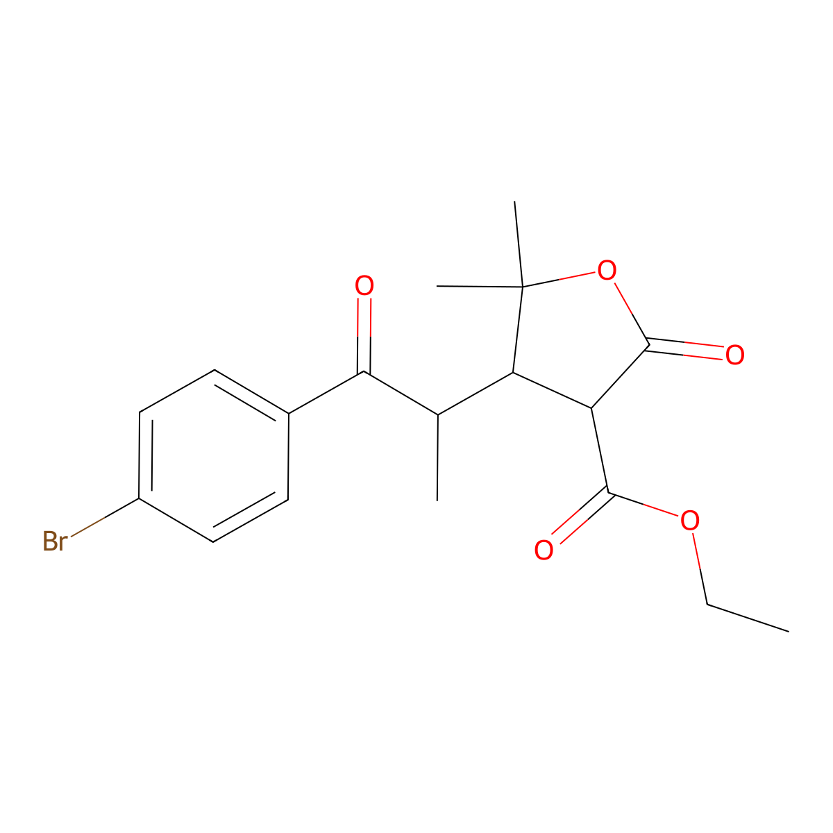 Ethyl 4-(1-(4-bromophenyl)-1-oxopropan-2-yl)-5,5-dimethyl-2-oxotetrahydrofuran-3-carboxylate molecular structure, CAS 847453-69-4
