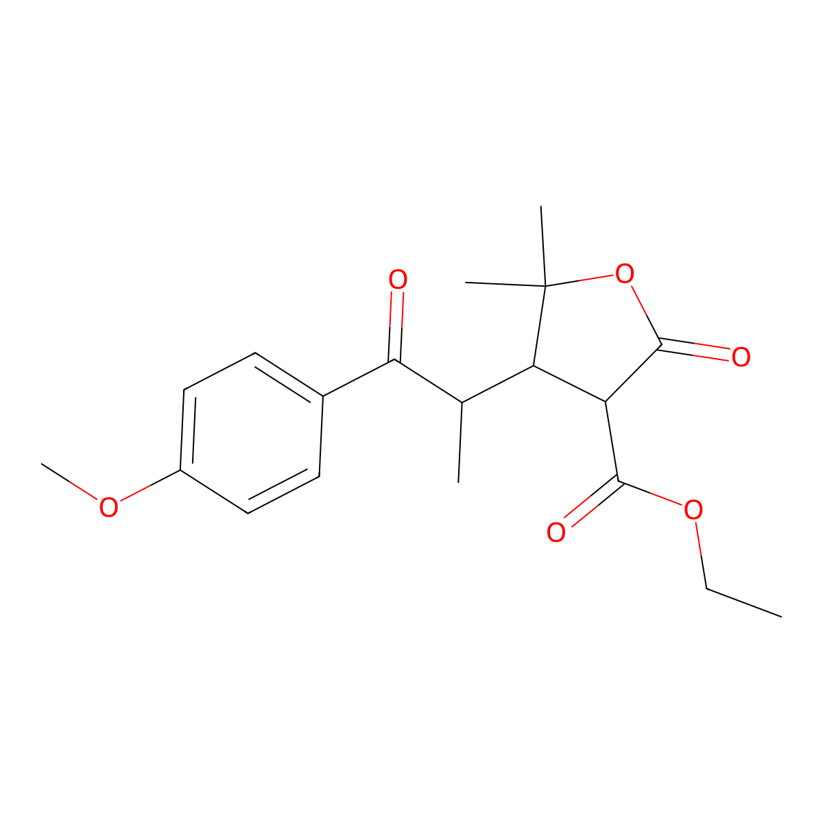 Ethyl 4-[2-(4-methoxyphenyl)-1-methyl-2-oxoethyl]-5,5-dimethyl-2-oxotetrahydro-3-furancarboxylate molecular structure, CAS 847453-70-7
