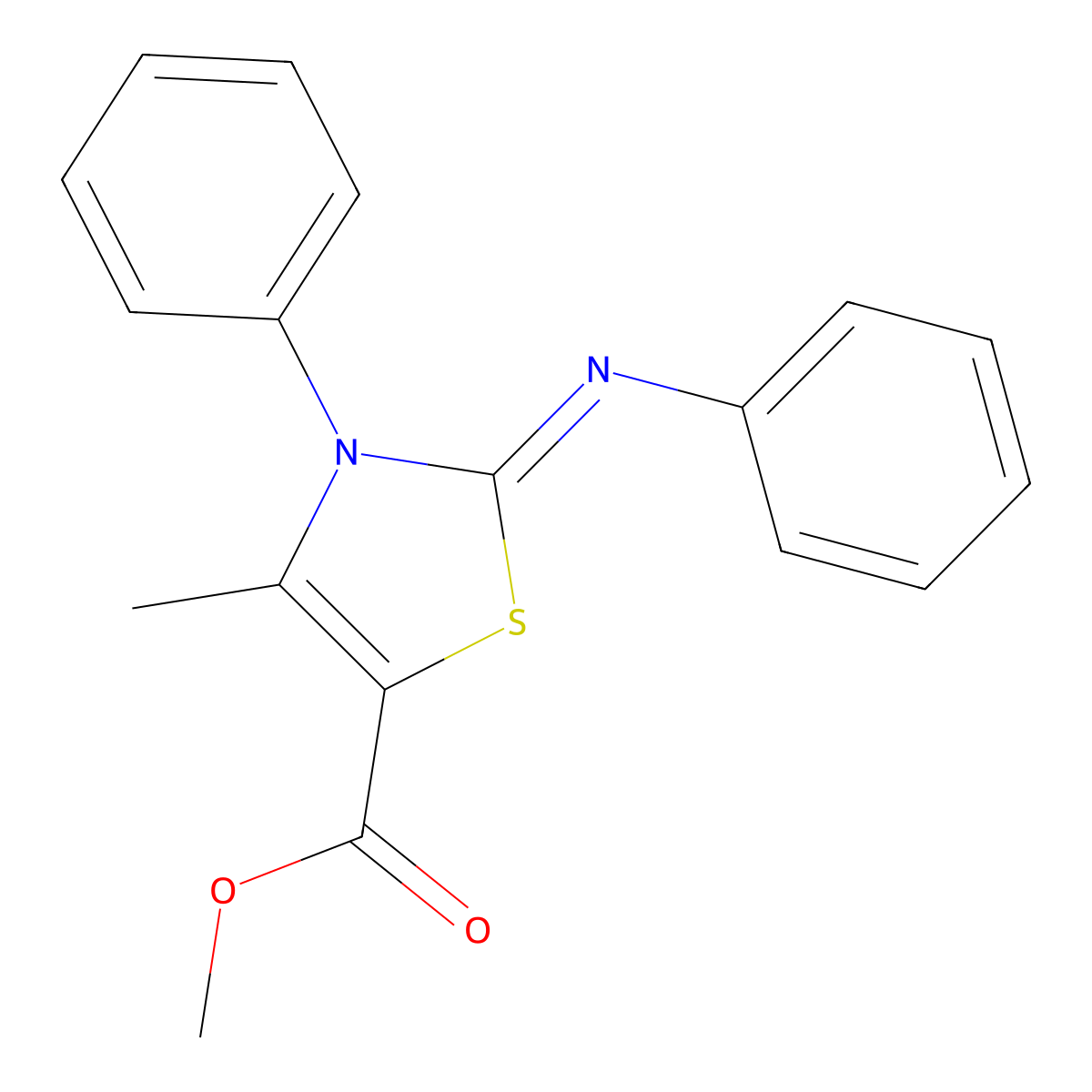 Methyl 4-methyl-3-phenyl-2-phenylimino-1,3-thiazole-5-carboxylate molecular structure, CAS 84746-35-0