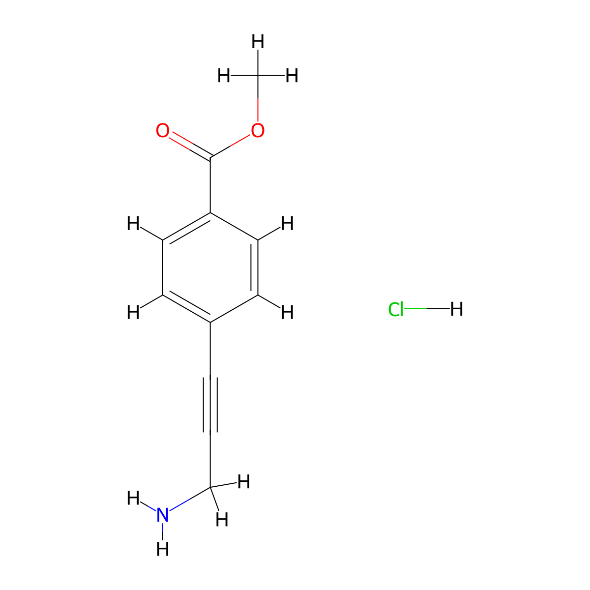 Methyl 4-(3-aminoprop-1-yn-1-yl)benzoate hydrochloride molecular structure, CAS 847460-43-9