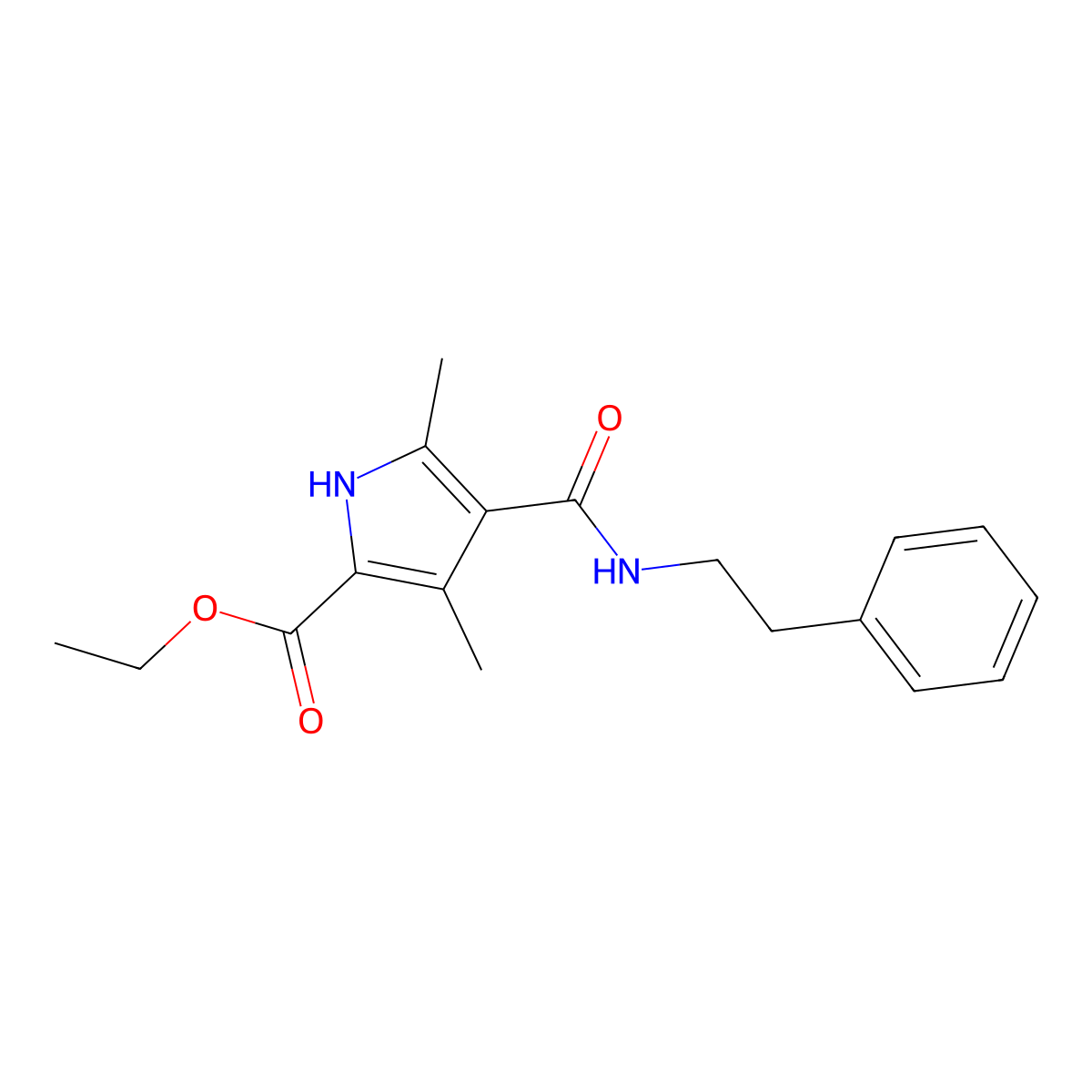 ethyl 3,5-dimethyl-4-(phenethylcarbamoyl)-1H-pyrrole-2-carboxylate molecular structure, CAS 847461-57-8