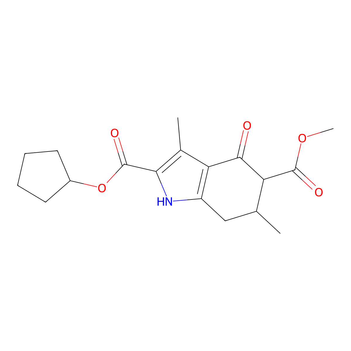 2-cyclopentyl 5-methyl 3,6-dimethyl-4-oxo-4,5,6,7-tetrahydro-1H-indole-2,5-dicarboxylate molecular structure, CAS 847461-76-1