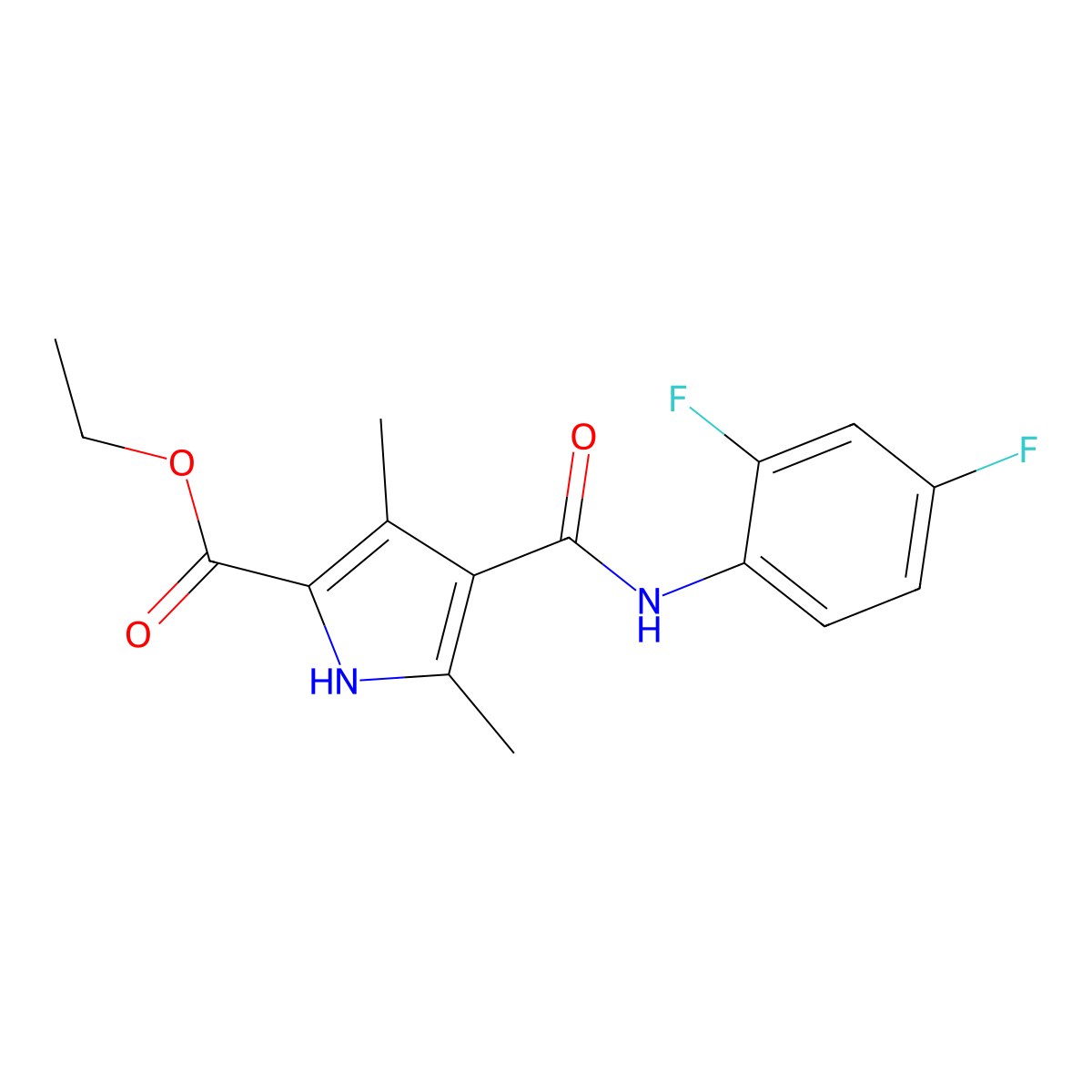 Ethyl 4-[(2,4-difluorophenyl)carbamoyl]-3,5-dimethyl-1H-pyrrole-2-carboxylate molecular structure, CAS 847461-98-7