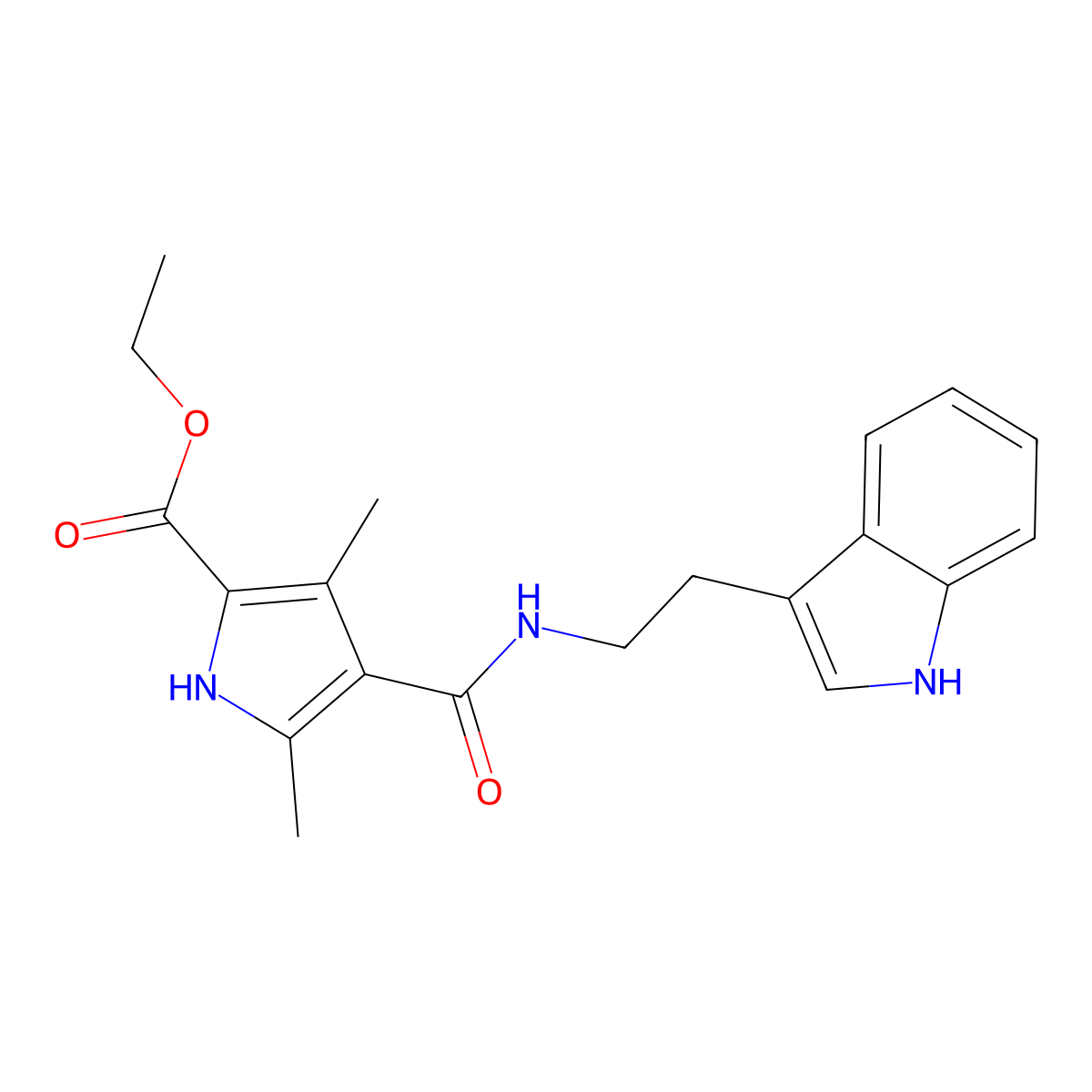 Ethyl 4-{[2-(1H-indol-3-YL)ethyl]carbamoyl}-3,5-dimethyl-1H-pyrrole-2-carboxylate molecular structure, CAS 847462-27-5