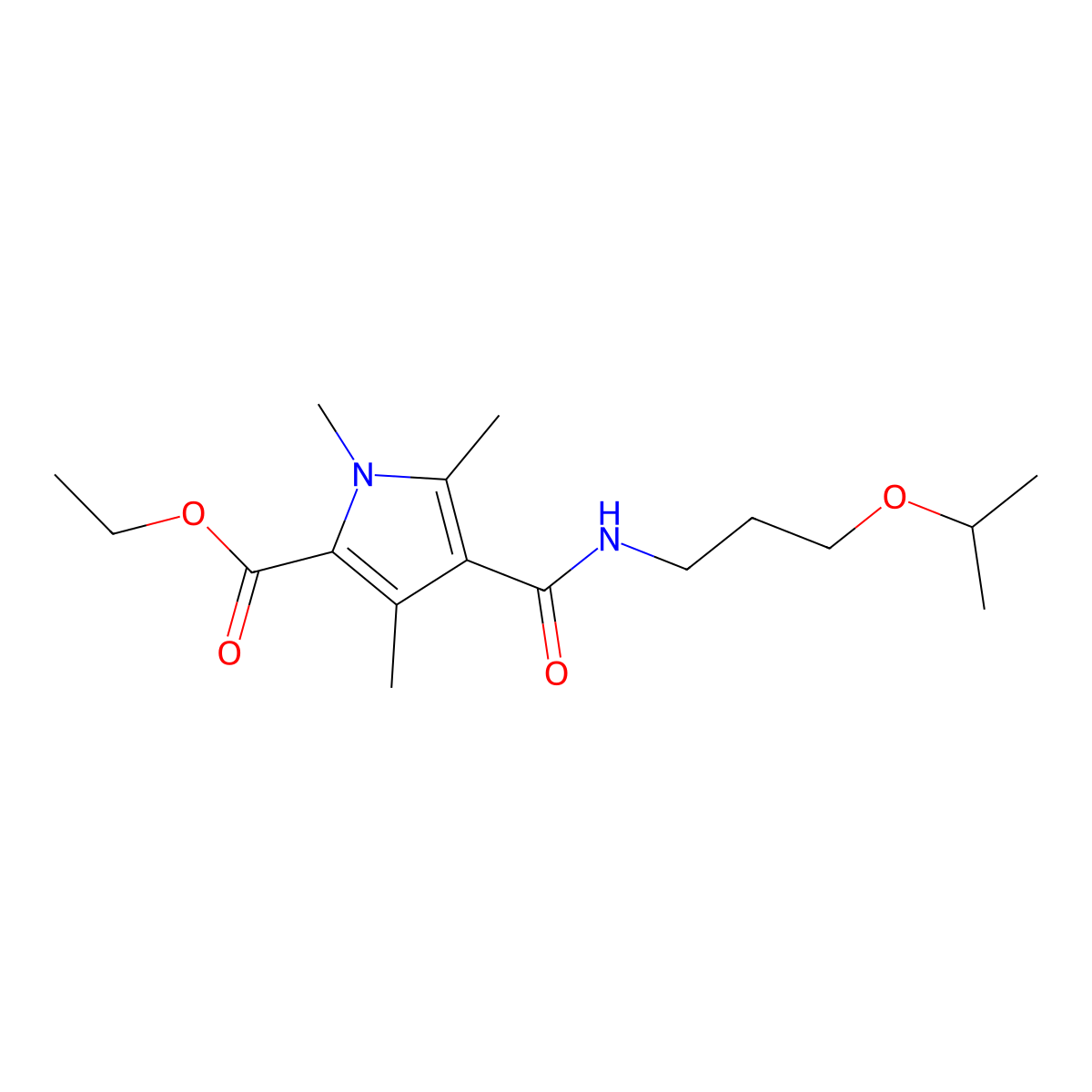 Ethyl 1,3,5-trimethyl-4-(3-propan-2-yloxypropylcarbamoyl)pyrrole-2-carboxylate molecular structure, CAS 847462-55-9