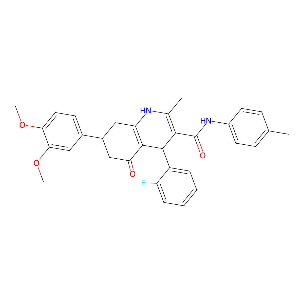 7-(3,4-dimethoxyphenyl)-4-(2-fluorophenyl)-2-methyl-N-(4-methylphenyl)-5-oxo-1,4,5,6,7,8-hexahydroquinoline-3-carboxamide molecular structure, CAS 847462-94-6