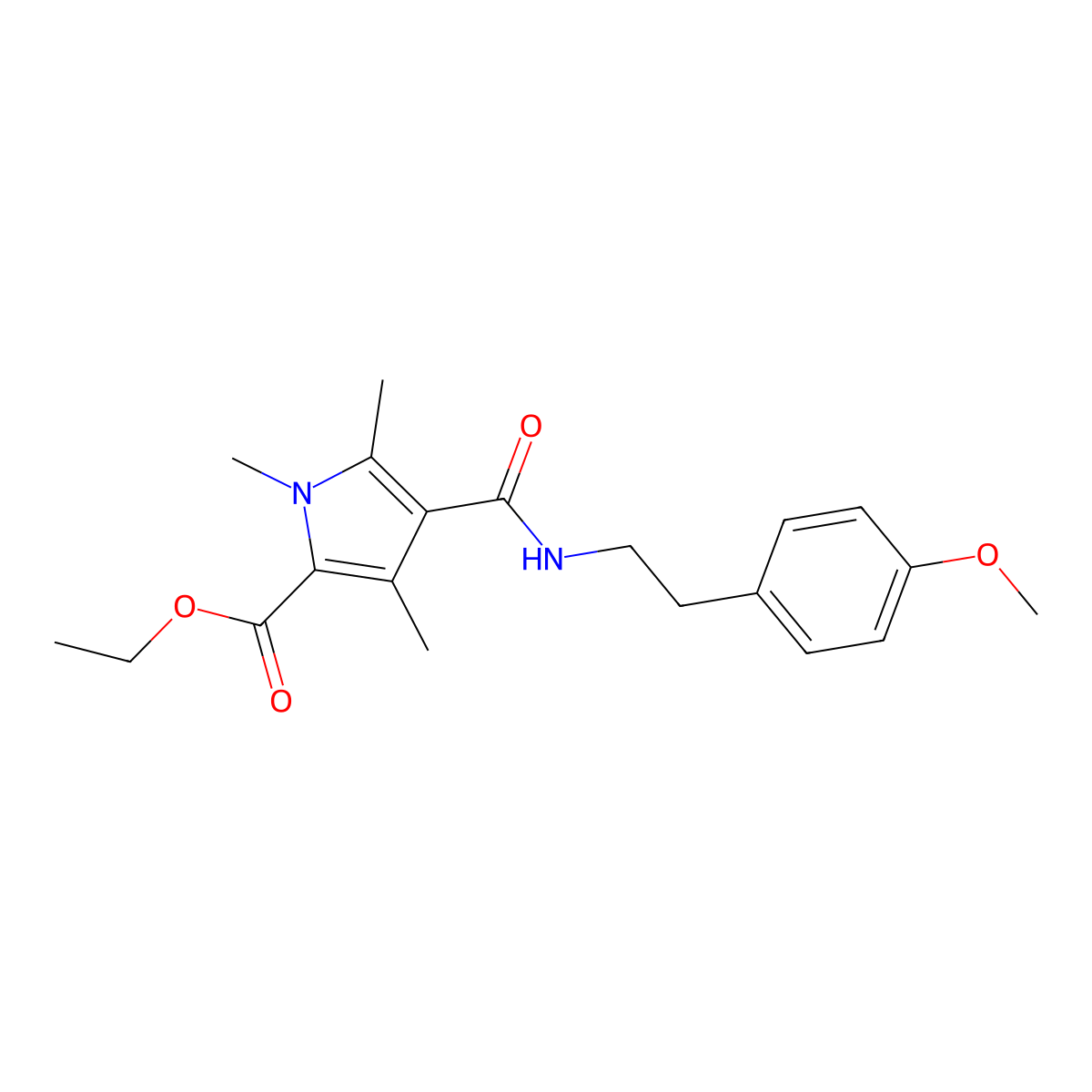 ethyl 4-((4-methoxyphenethyl)carbamoyl)-1,3,5-trimethyl-1H-pyrrole-2-carboxylate molecular structure, CAS 847463-02-9