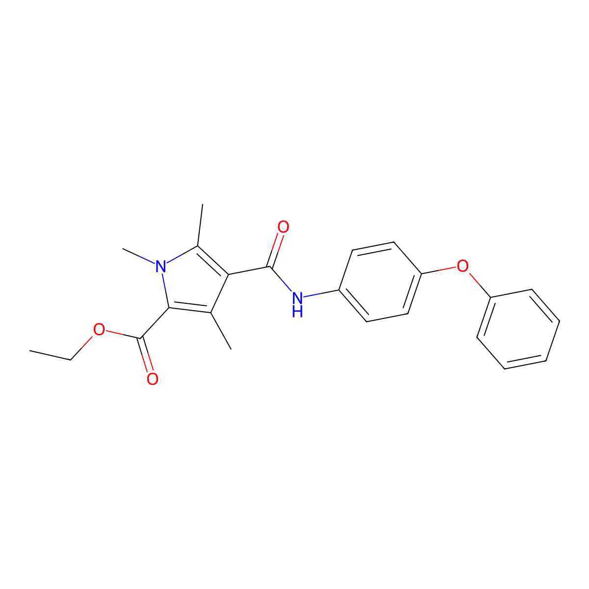 ethyl 1,3,5-trimethyl-4-((4-phenoxyphenyl)carbamoyl)-1H-pyrrole-2-carboxylate molecular structure, CAS 847463-30-3