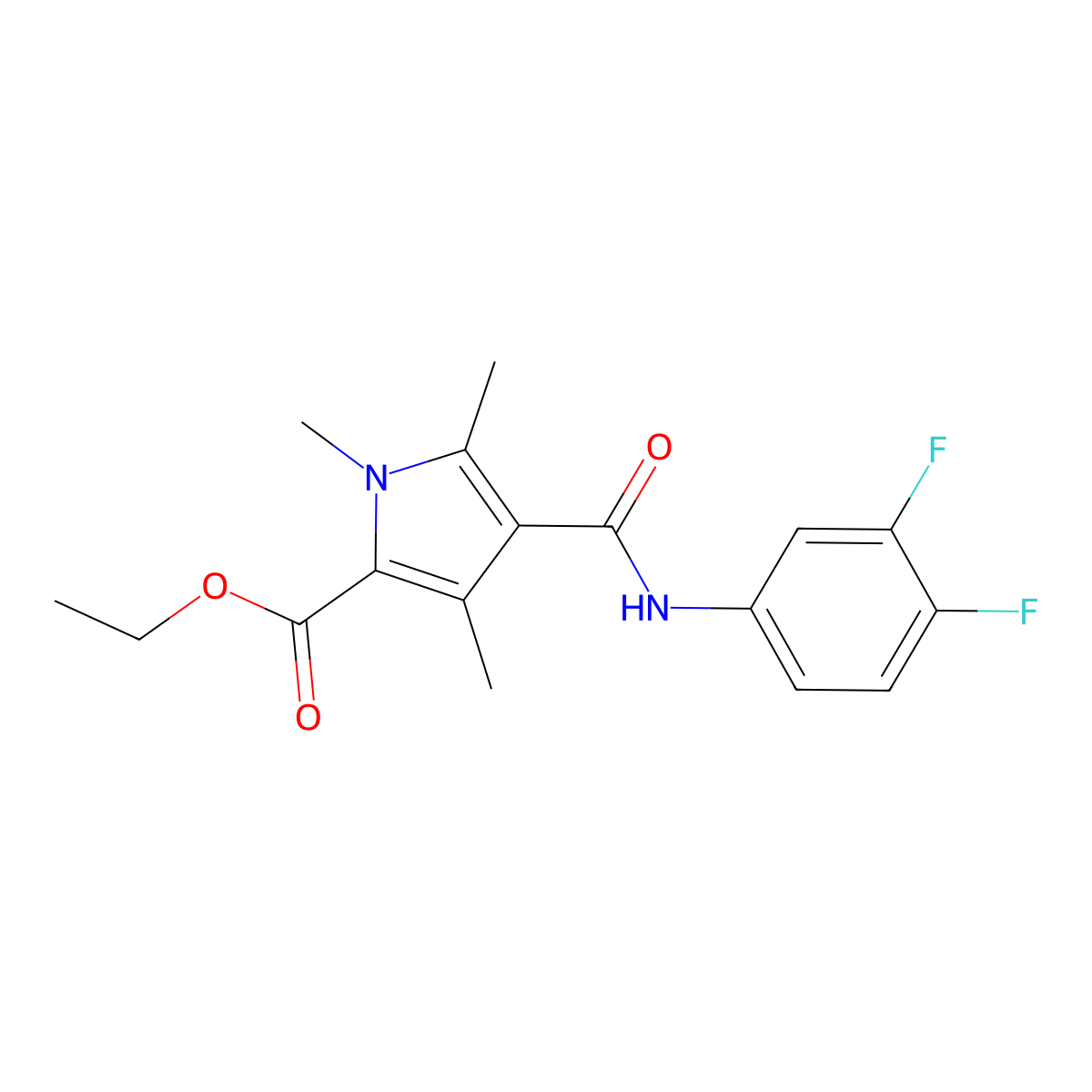 ethyl 4-((3,4-difluorophenyl)carbamoyl)-1,3,5-trimethyl-1H-pyrrole-2-carboxylate molecular structure, CAS 847463-32-5