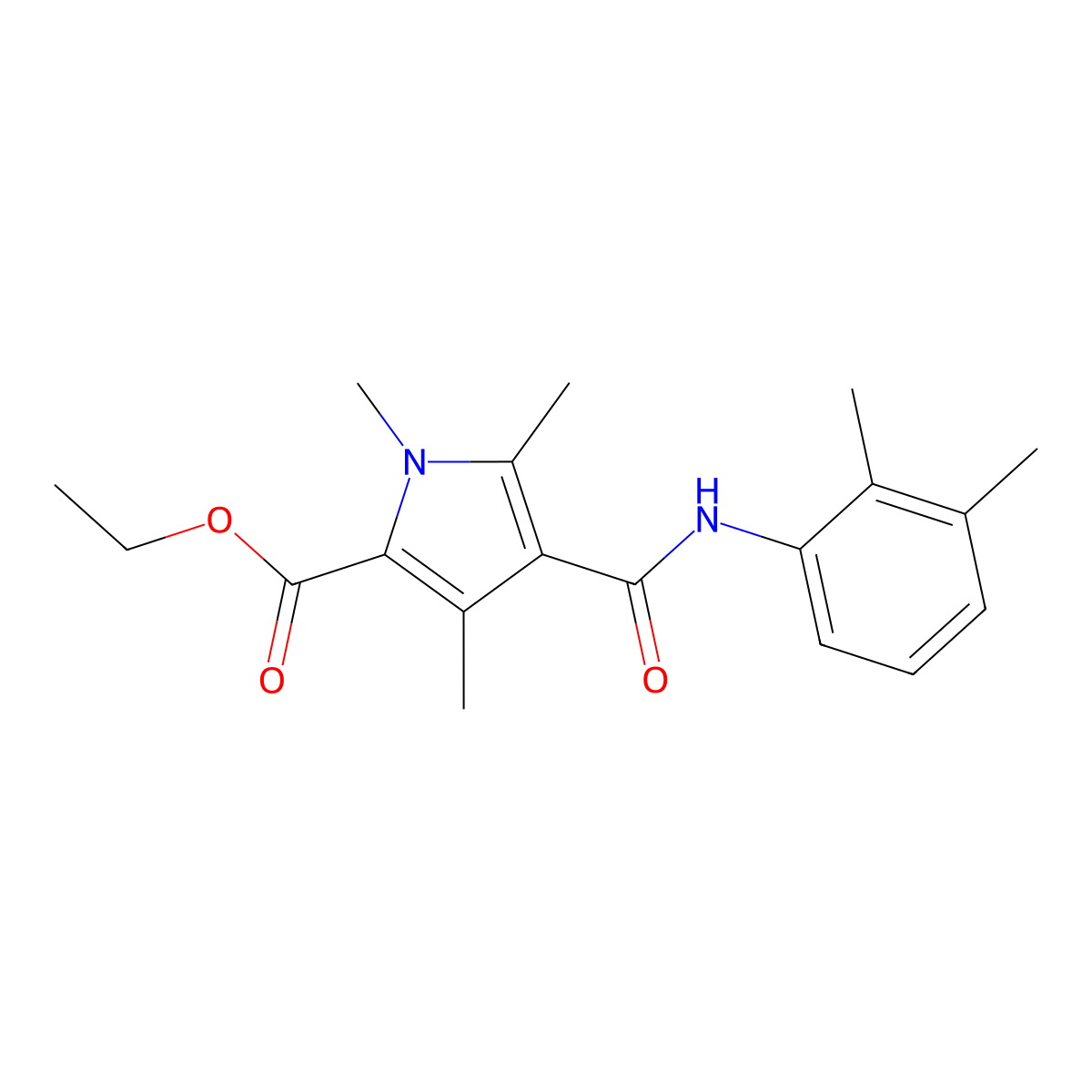 ethyl 4-((2,3-dimethylphenyl)carbamoyl)-1,3,5-trimethyl-1H-pyrrole-2-carboxylate molecular structure, CAS 847463-38-1