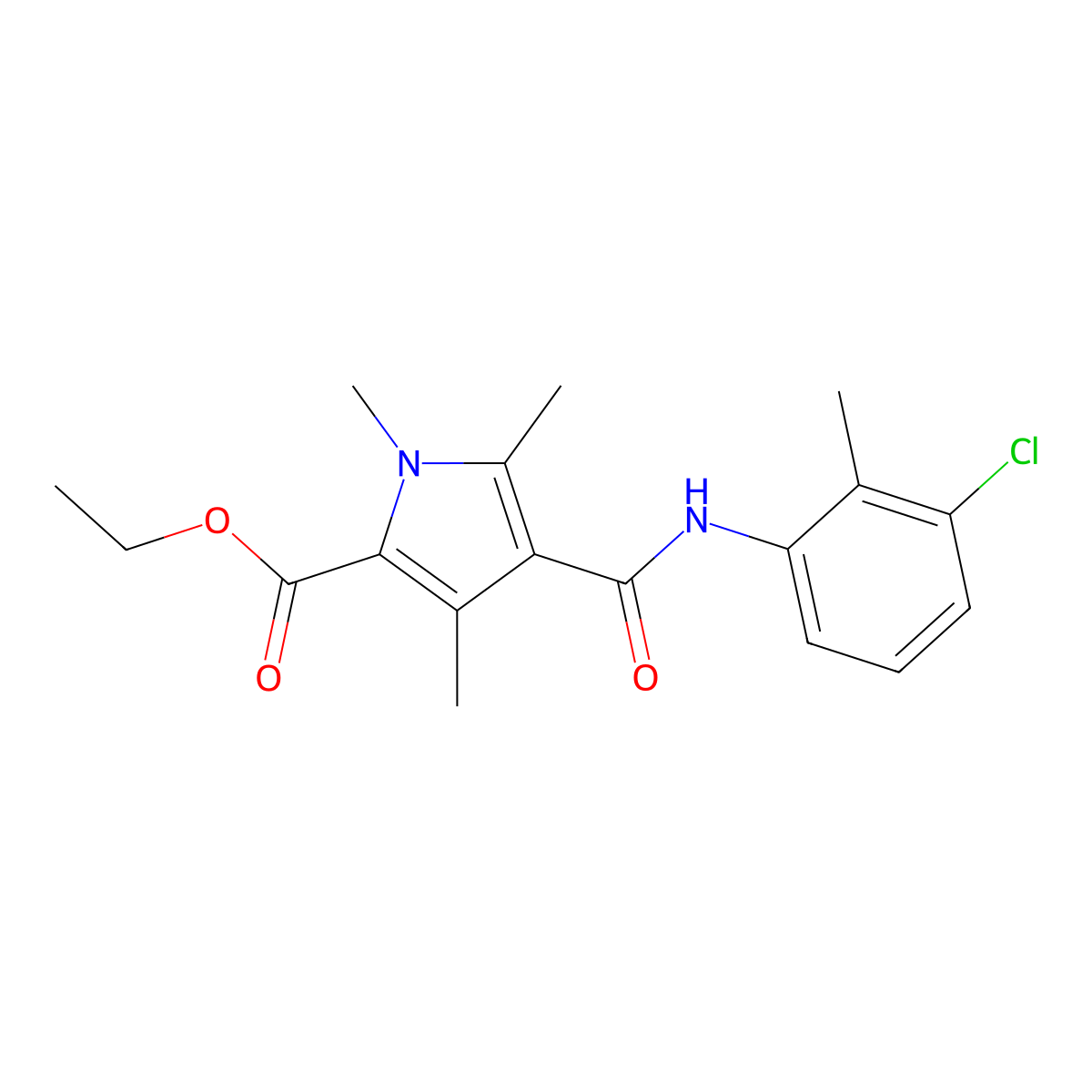 Ethyl 4-[(3-chloro-2-methylphenyl)carbamoyl]-1,3,5-trimethyl-1H-pyrrole-2-carboxylate molecular structure, CAS 847463-52-9