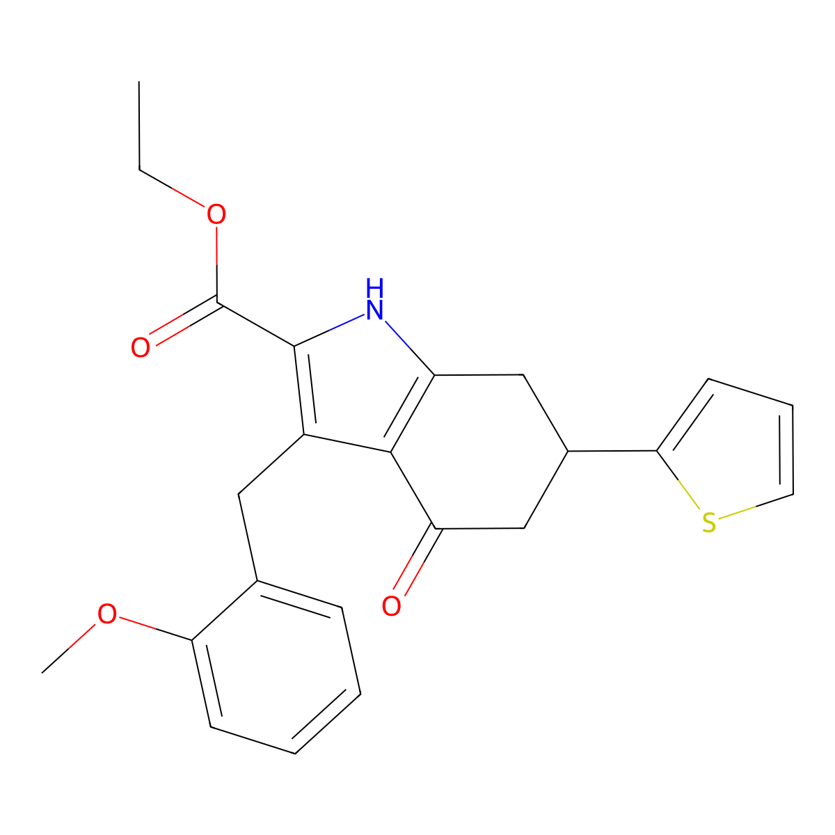 ethyl 3-(2-methoxybenzyl)-4-oxo-6-(thiophen-2-yl)-4,5,6,7-tetrahydro-1H-indole-2-carboxylate molecular structure, CAS 847463-71-2