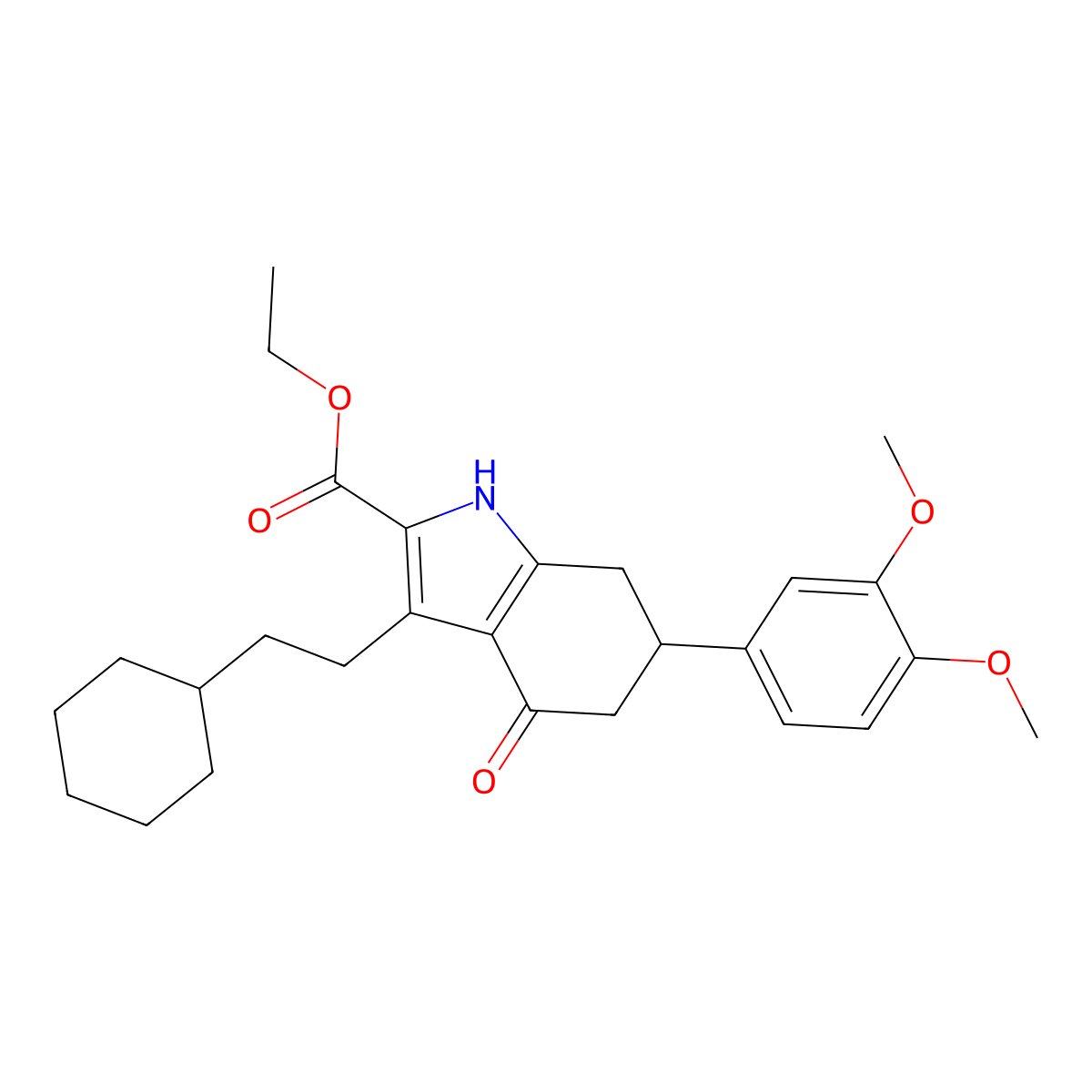 ethyl 3-(2-cyclohexylethyl)-6-(3,4-dimethoxyphenyl)-4-oxo-4,5,6,7-tetrahydro-1H-indole-2-carboxylate molecular structure, CAS 847463-81-4