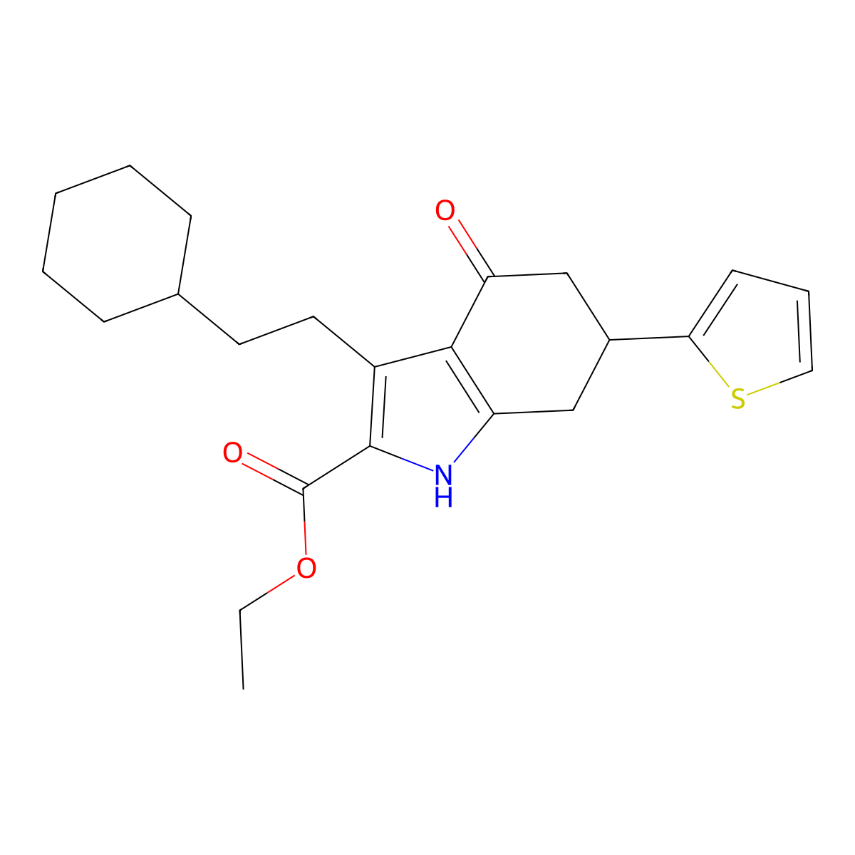 ethyl 3-(2-cyclohexylethyl)-4-oxo-6-(thiophen-2-yl)-4,5,6,7-tetrahydro-1H-indole-2-carboxylate molecular structure, CAS 847463-83-6