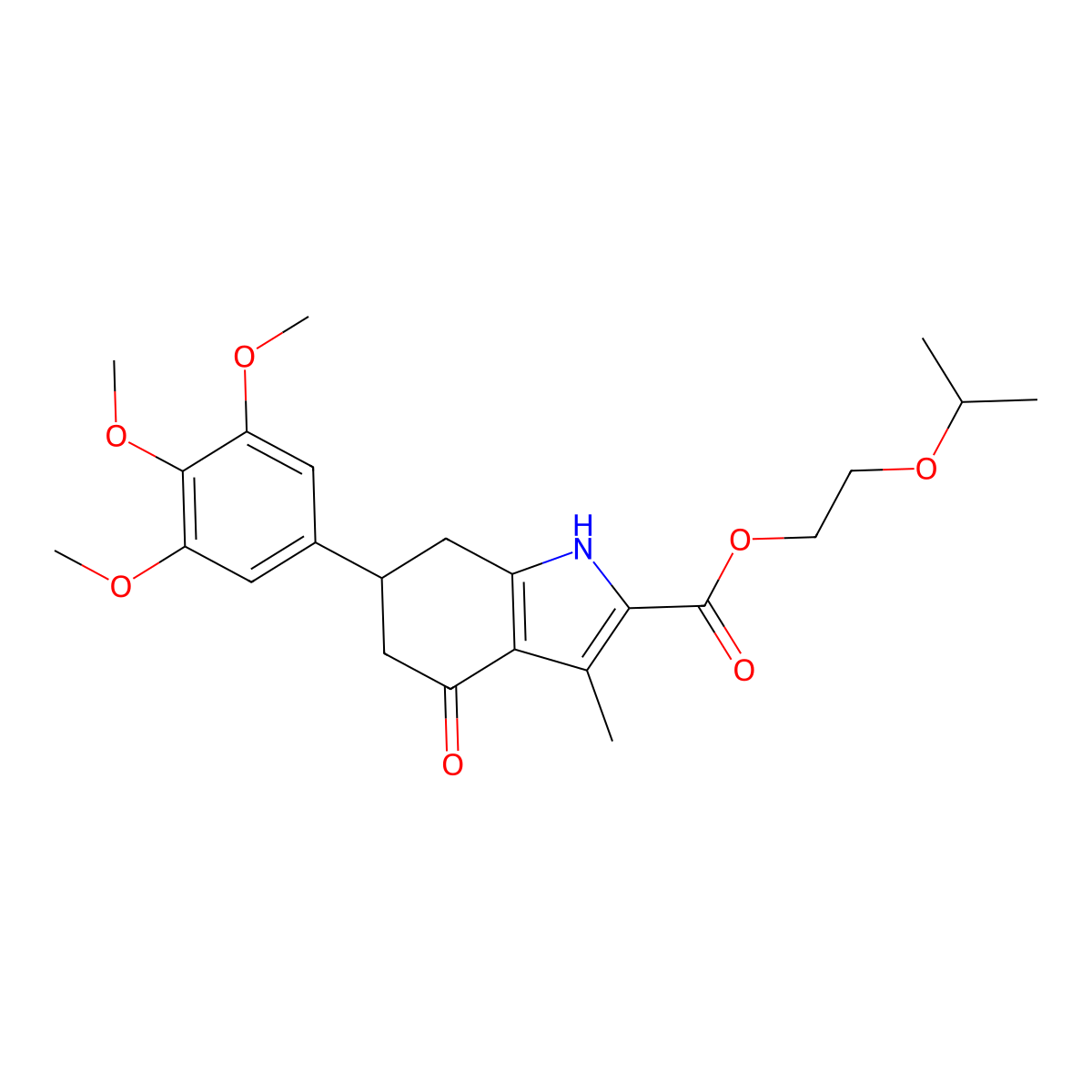 2-(propan-2-yloxy)ethyl 3-methyl-4-oxo-6-(3,4,5-trimethoxyphenyl)-4,5,6,7-tetrahydro-1H-indole-2-carboxylate molecular structure, CAS 847463-87-0