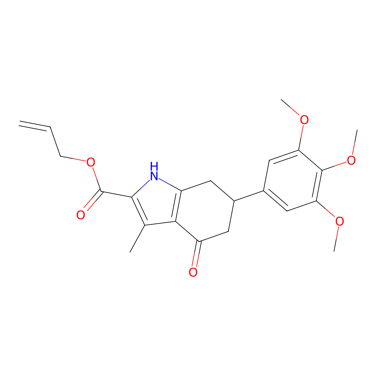 prop-2-en-1-yl 3-methyl-4-oxo-6-(3,4,5-trimethoxyphenyl)-4,5,6,7-tetrahydro-1H-indole-2-carboxylate molecular structure, CAS 847463-91-6
