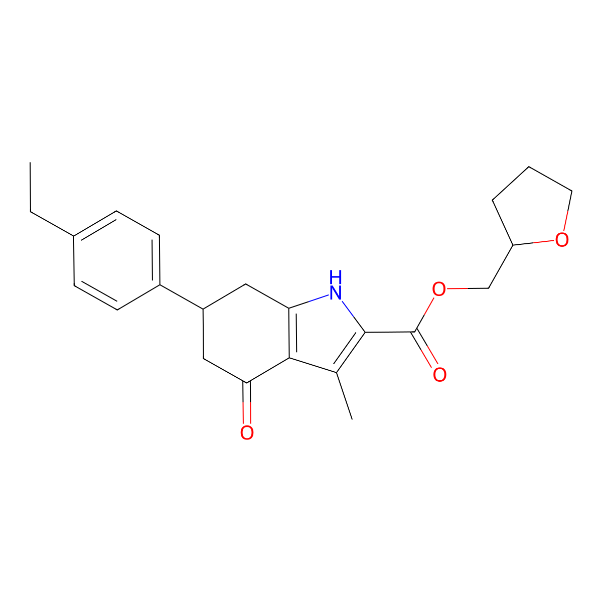tetrahydrofuran-2-ylmethyl 6-(4-ethylphenyl)-3-methyl-4-oxo-4,5,6,7-tetrahydro-1H-indole-2-carboxylate molecular structure, CAS 847464-03-3