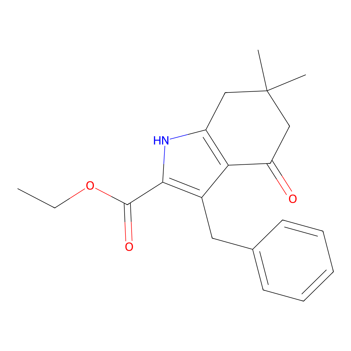 ethyl 3-benzyl-6,6-dimethyl-4-oxo-4,5,6,7-tetrahydro-1H-indole-2-carboxylate molecular structure, CAS 847464-39-5