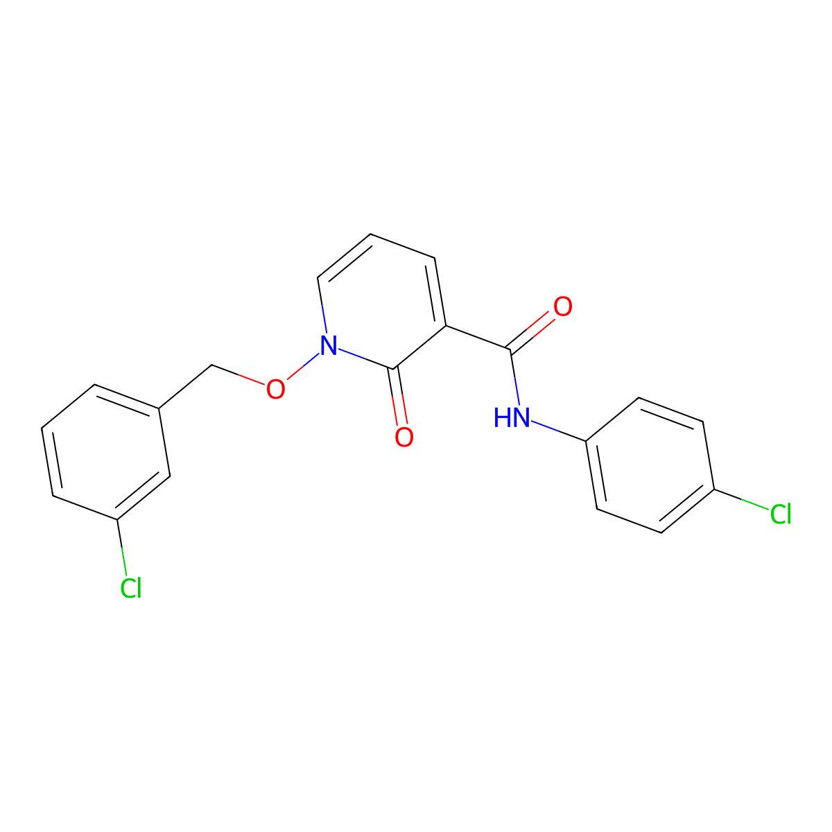 1-((3-chlorobenzyl)oxy)-N-(4-chlorophenyl)-2-oxo-1,2-dihydropyridine-3-carboxamide molecular structure, CAS 847464-73-7